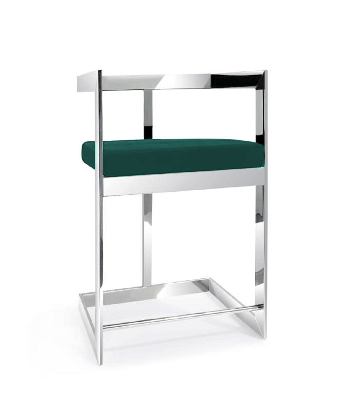 26" Green and Silver Velvet and Stainless Steel Low Back Counter Height Bar Chair-2