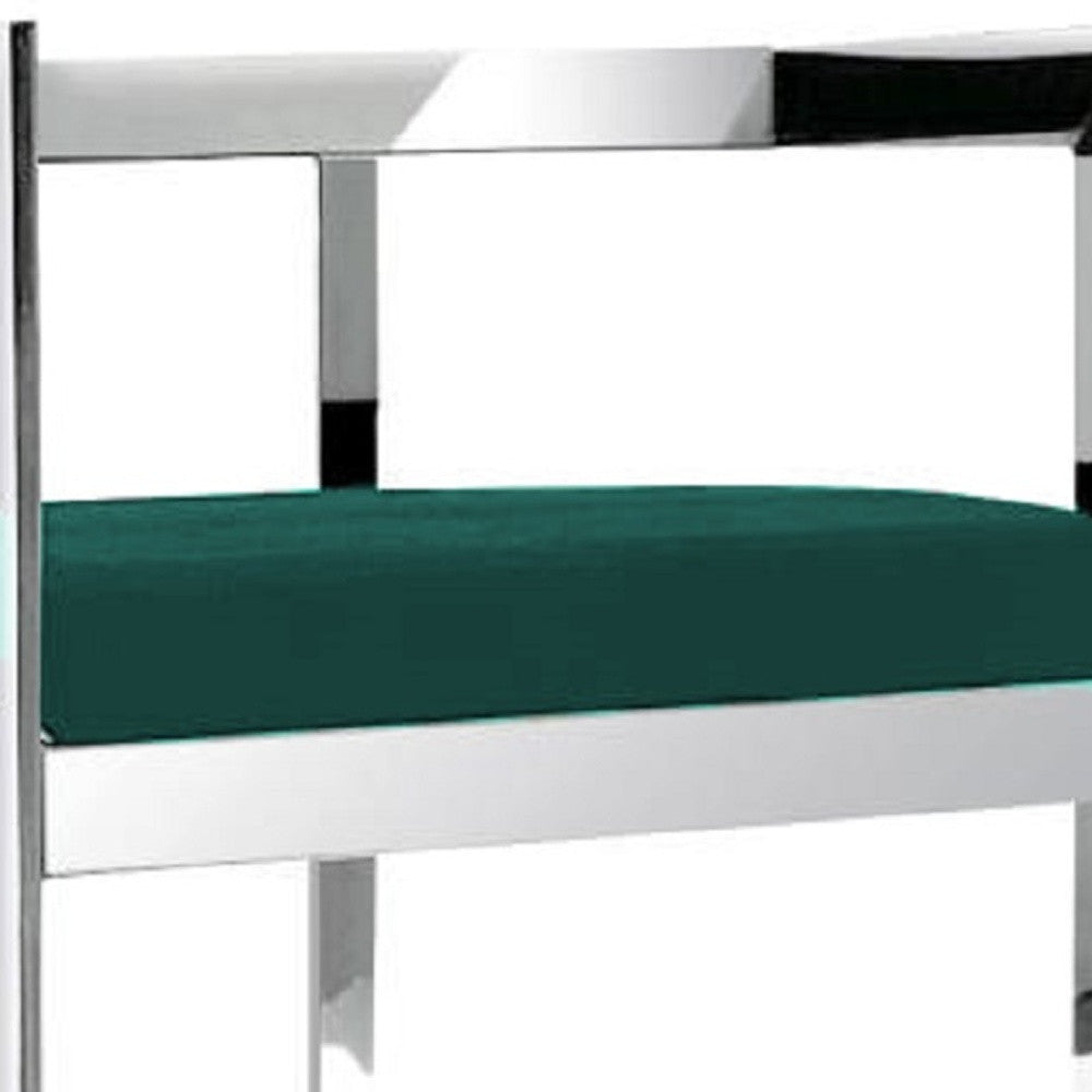 26" Green and Silver Velvet and Stainless Steel Low Back Counter Height Bar Chair-4