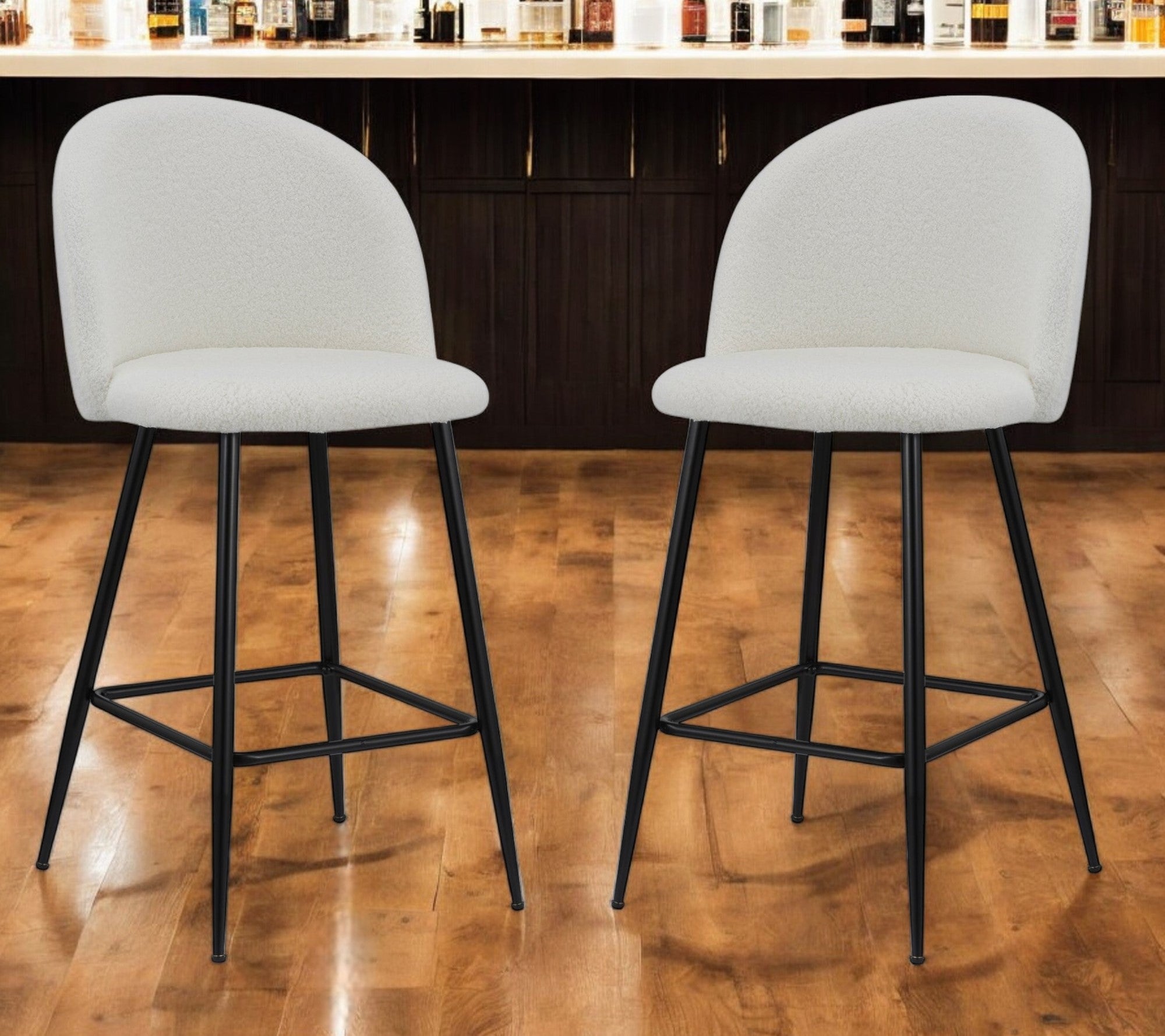 Set of Two 26" White and Black Fabric and Metal Low Back Counter Height Bar Chairs-0