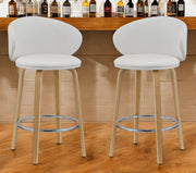 Set of Two 26" White and Brown Faux Leather and Solid Wood Low Back Counter Height Bar Chairs-0