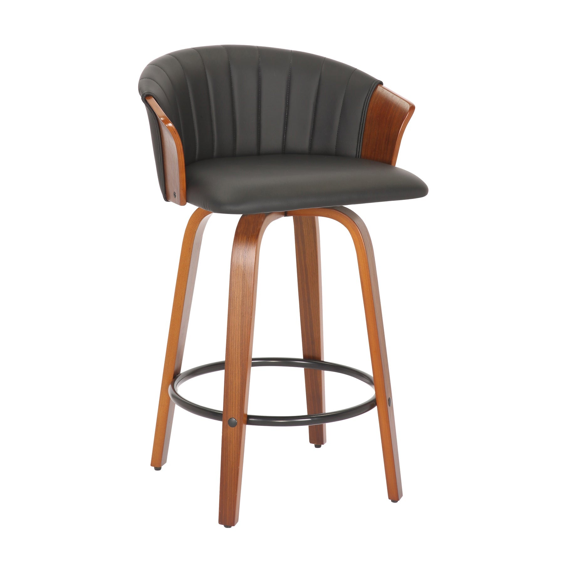 Set of Two 26" Black and Brown Faux Leather and Solid Wood Low Back Counter Height Bar Chairs-3