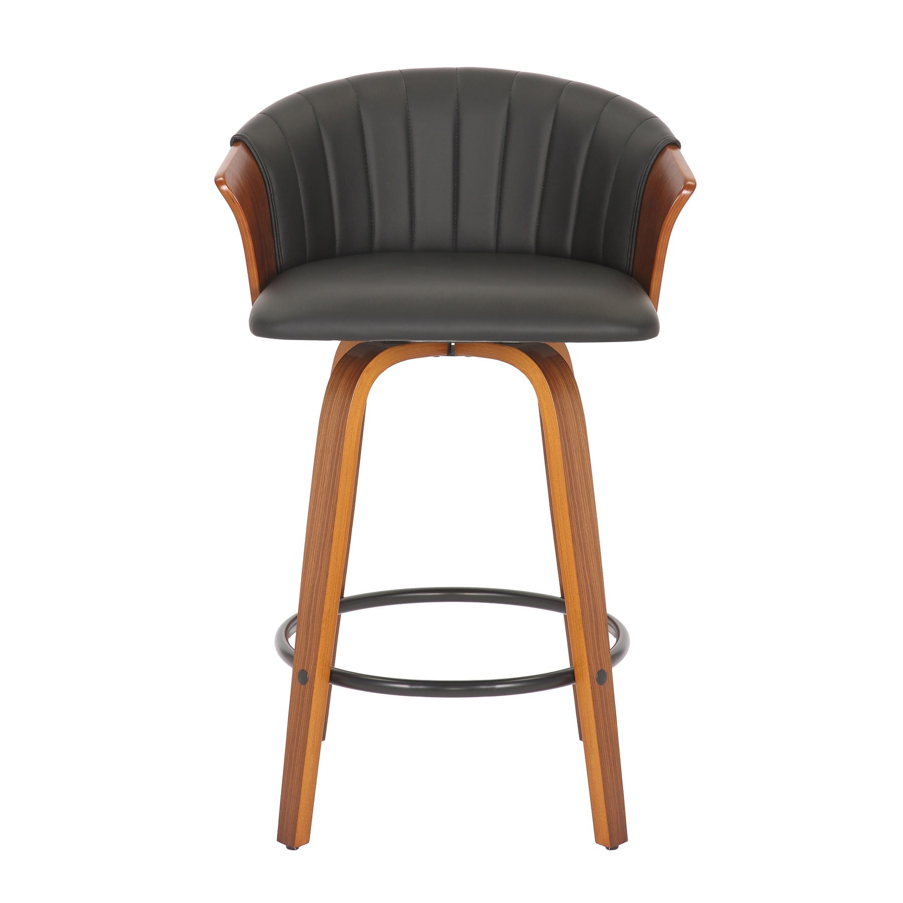 Set of Two 26" Black and Brown Faux Leather and Solid Wood Low Back Counter Height Bar Chairs-4