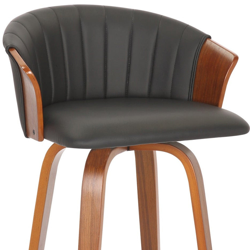 Set of Two 26" Black and Brown Faux Leather and Solid Wood Low Back Counter Height Bar Chairs-5