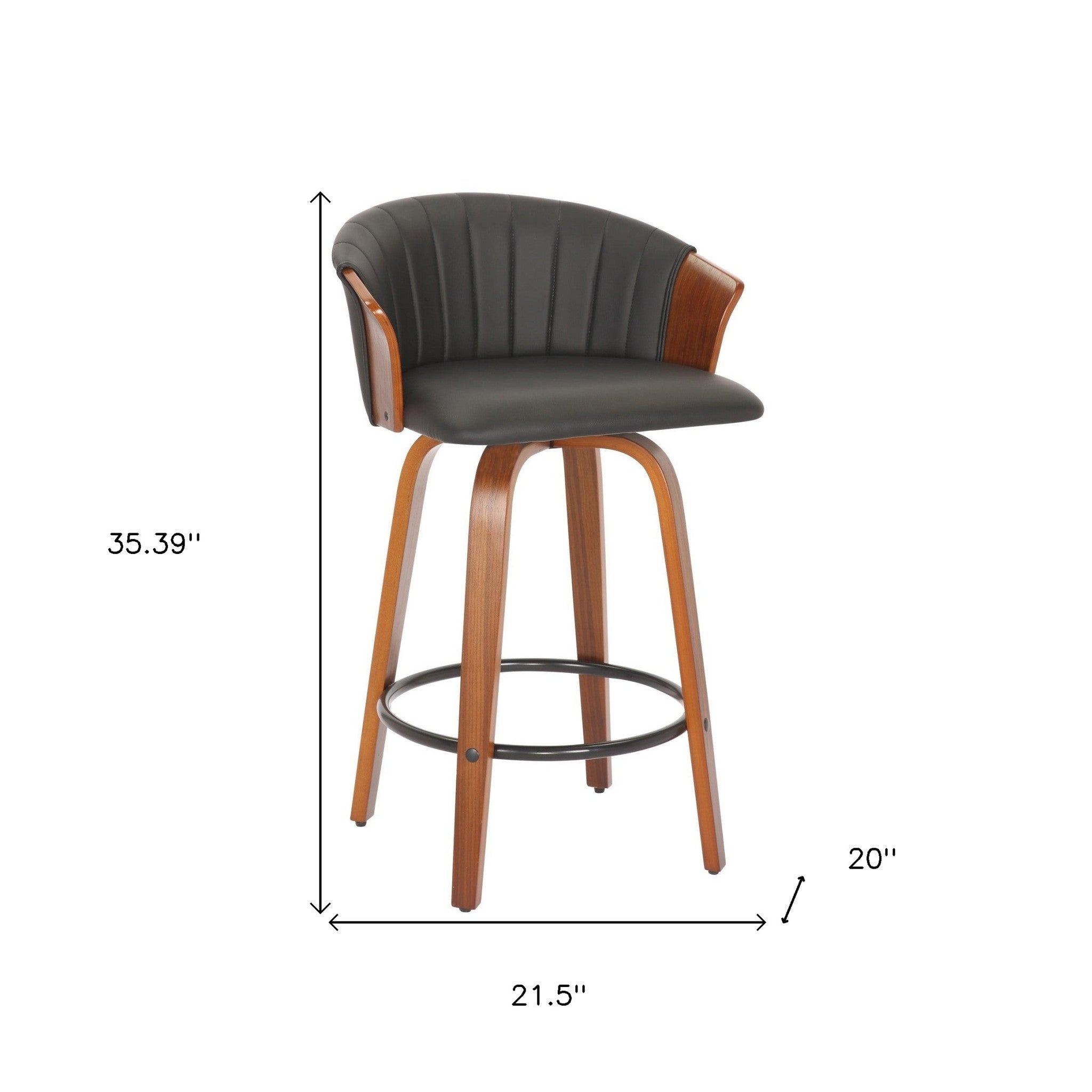 Set of Two 26" Black and Brown Faux Leather and Solid Wood Low Back Counter Height Bar Chairs-6