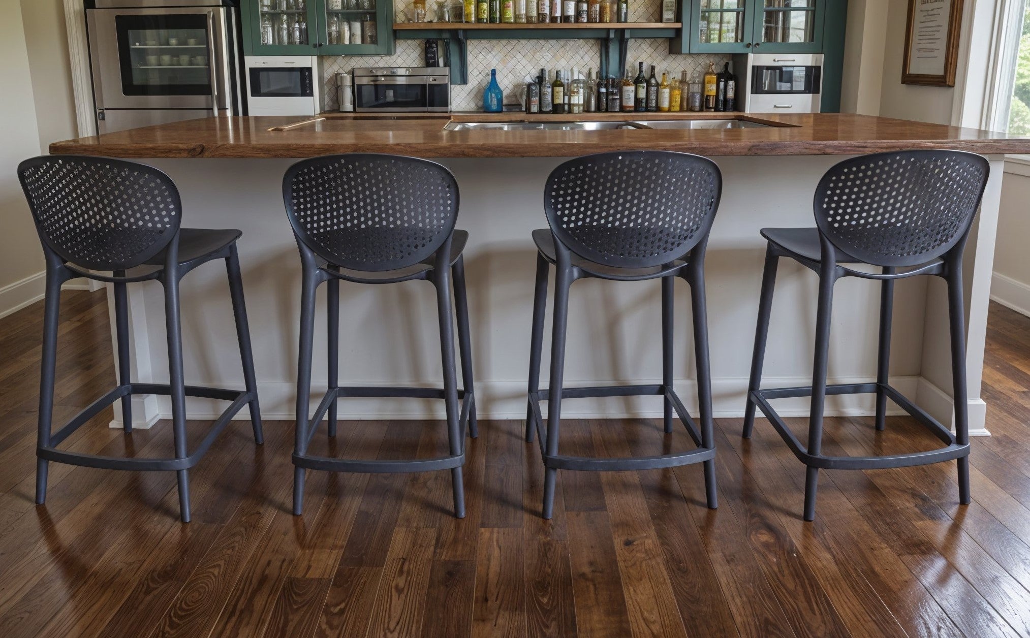 Set of Four 30" Dark Gray Heavy Duty Plastic Low Back Bar Height Bar Chairs-0