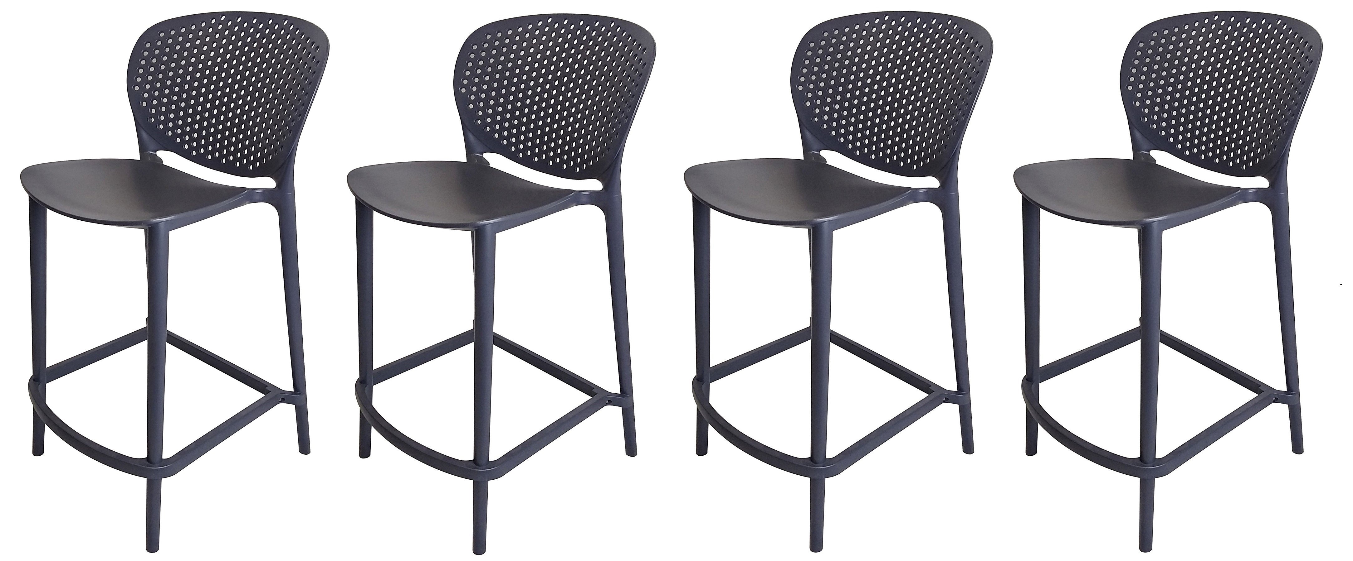 Set of Four 30" Dark Gray Heavy Duty Plastic Low Back Bar Height Bar Chairs-1