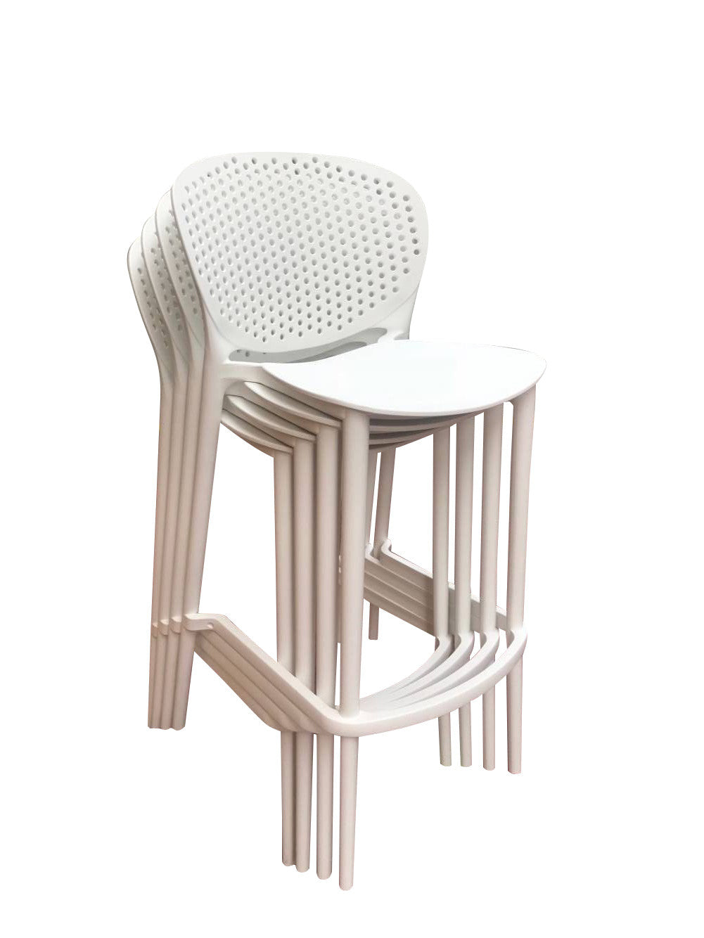 Set of Four 30" White Heavy Duty Plastic Low Back Bar Height Bar Chairs-3