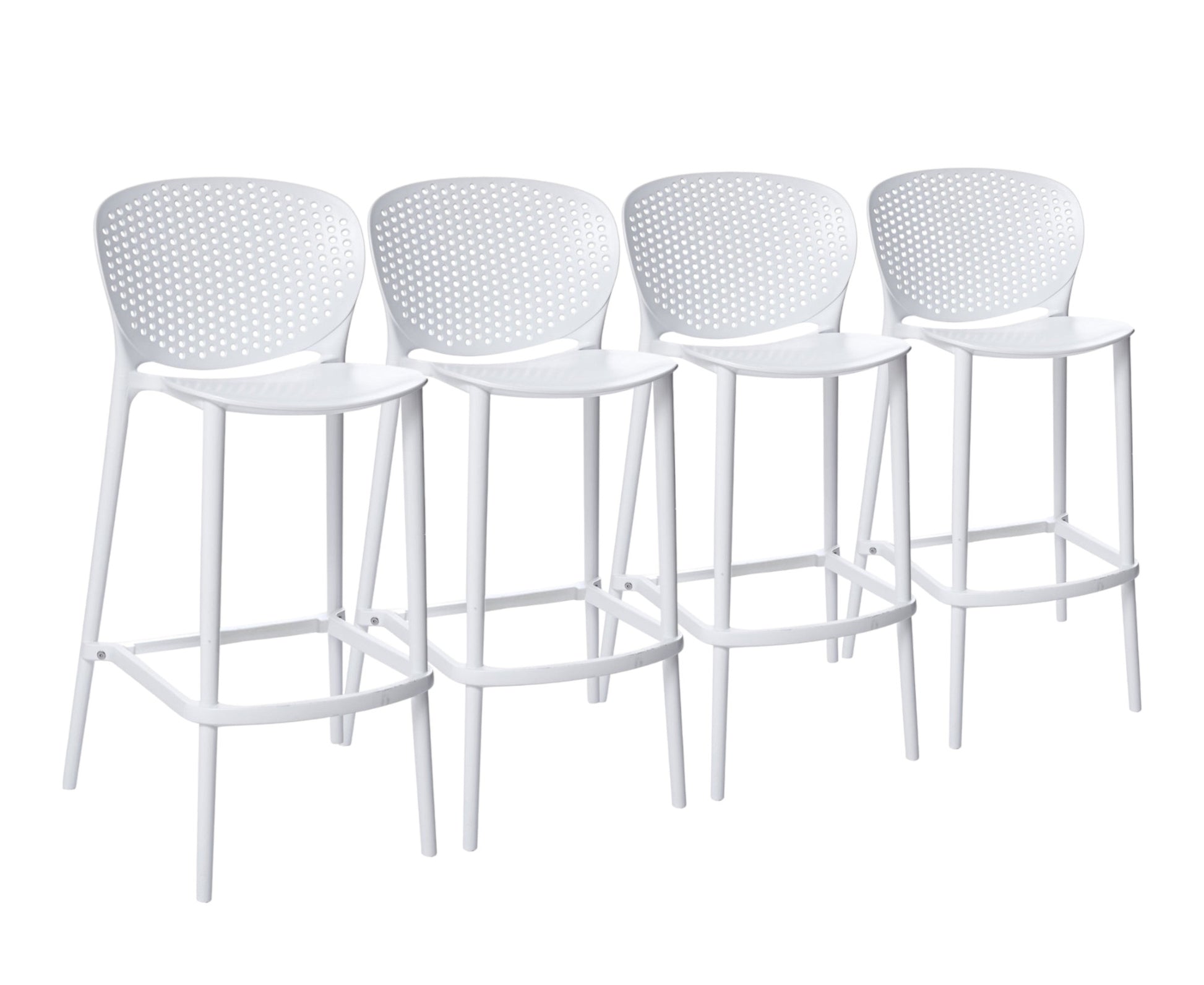 Set of Four 30" White Heavy Duty Plastic Low Back Bar Height Bar Chairs-1