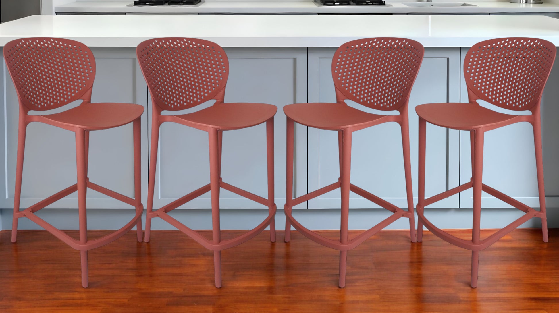 Set of Four 26" Orange Heavy Duty Plastic Low Back Counter Height Bar Chairs-0