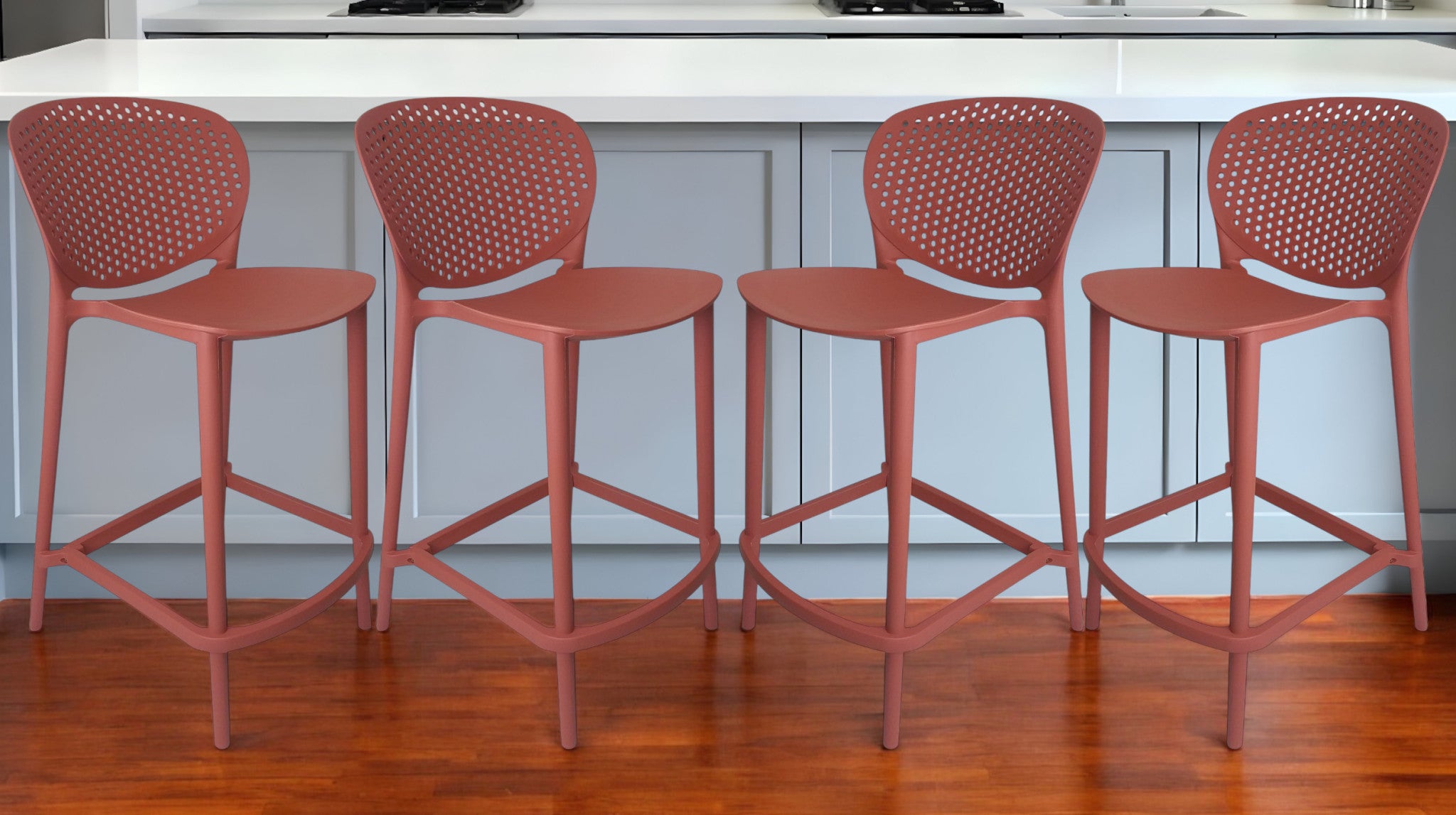 Set of Four 26" Orange Heavy Duty Plastic Low Back Counter Height Bar Chairs-0