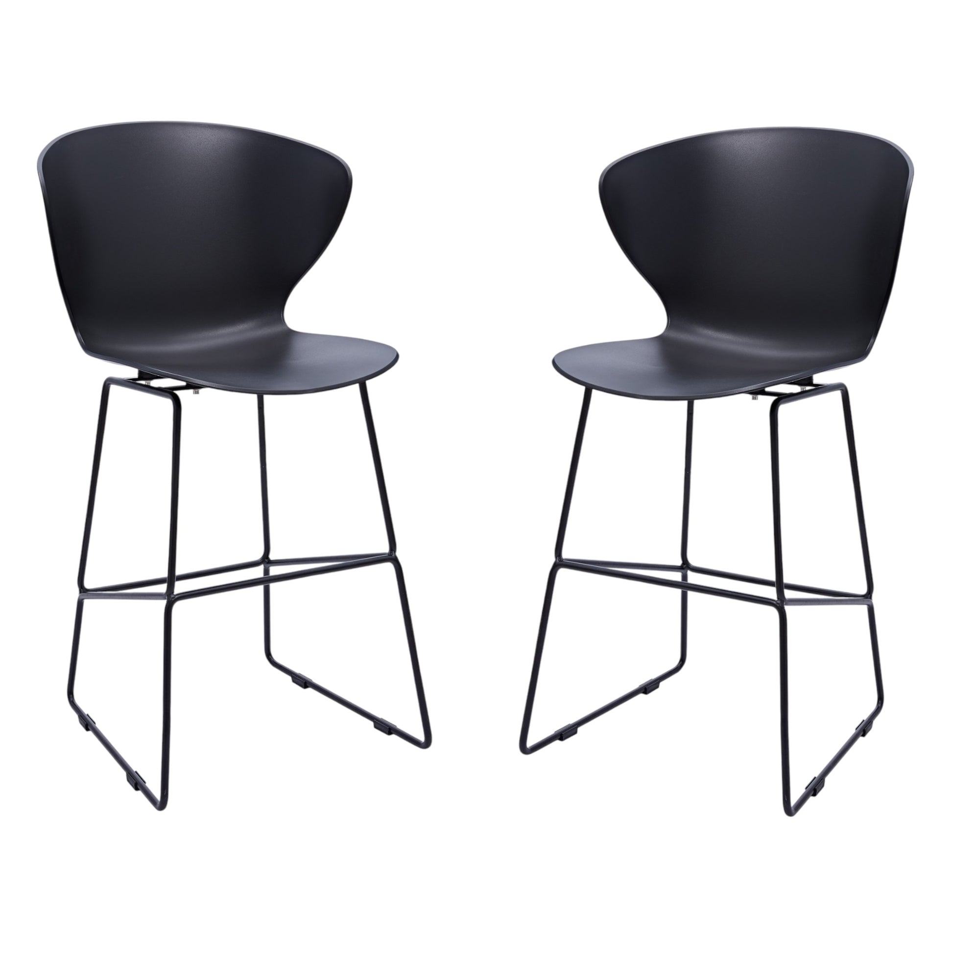Set of Two 26" Black Heavy Duty Plastic and Metal Low Back Counter Height Bar Chairs-1