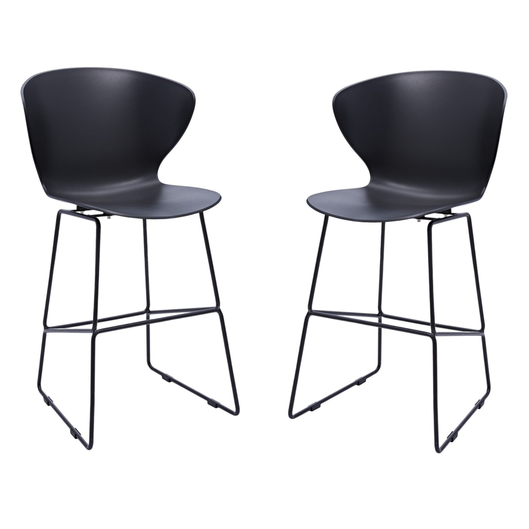 Set of Two 26" Black Heavy Duty Plastic and Metal Low Back Counter Height Bar Chairs-1