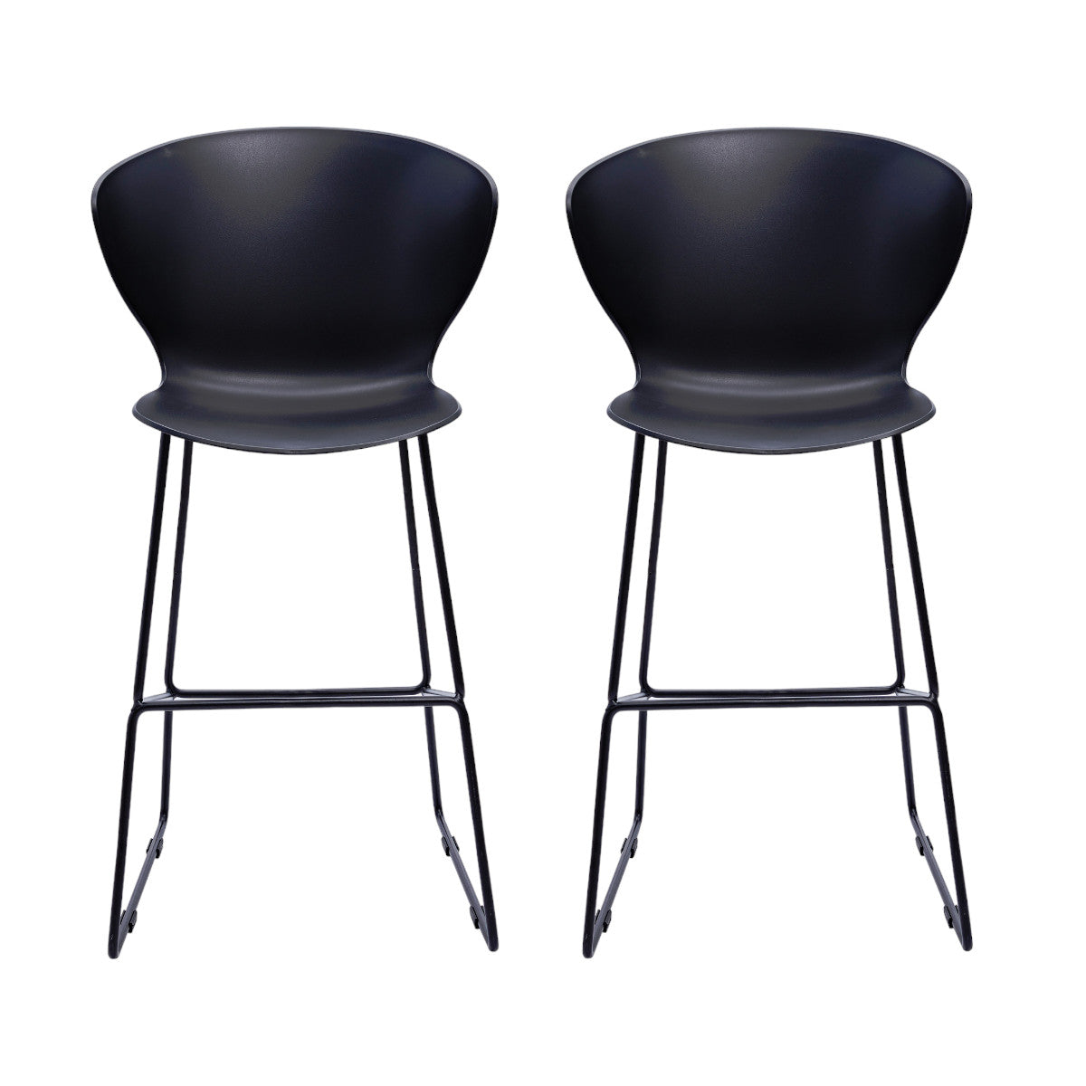 Set of Two 26" Black Heavy Duty Plastic and Metal Low Back Counter Height Bar Chairs-2