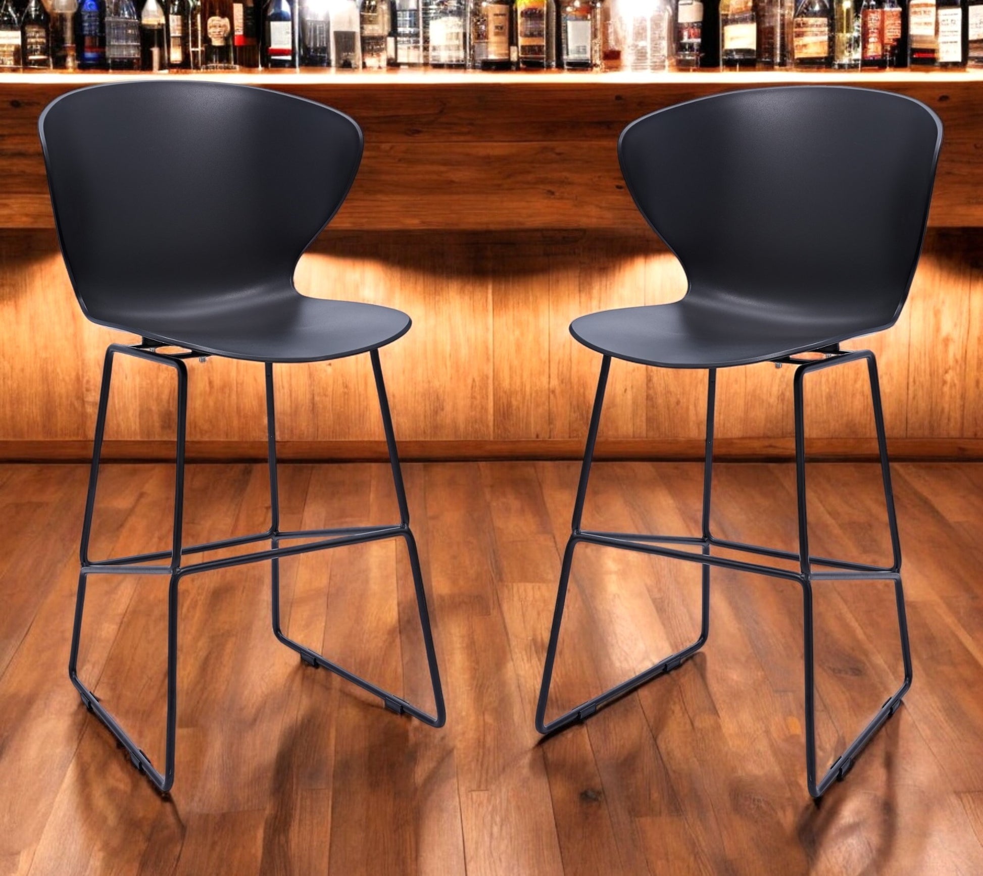Set of Two 26" Black Heavy Duty Plastic and Metal Low Back Counter Height Bar Chairs-0