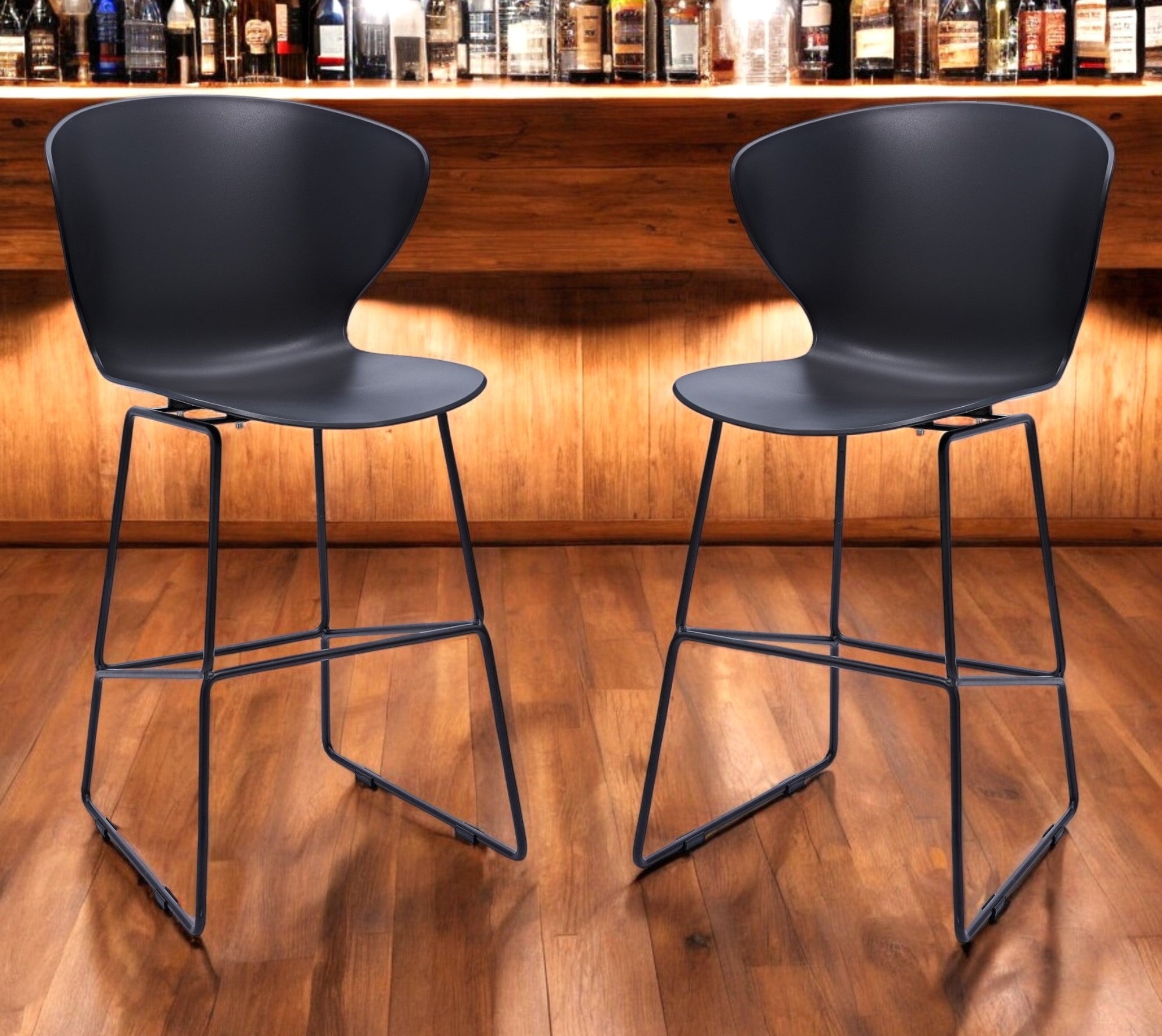 Set of Two 26" Black Heavy Duty Plastic and Metal Low Back Counter Height Bar Chairs-0