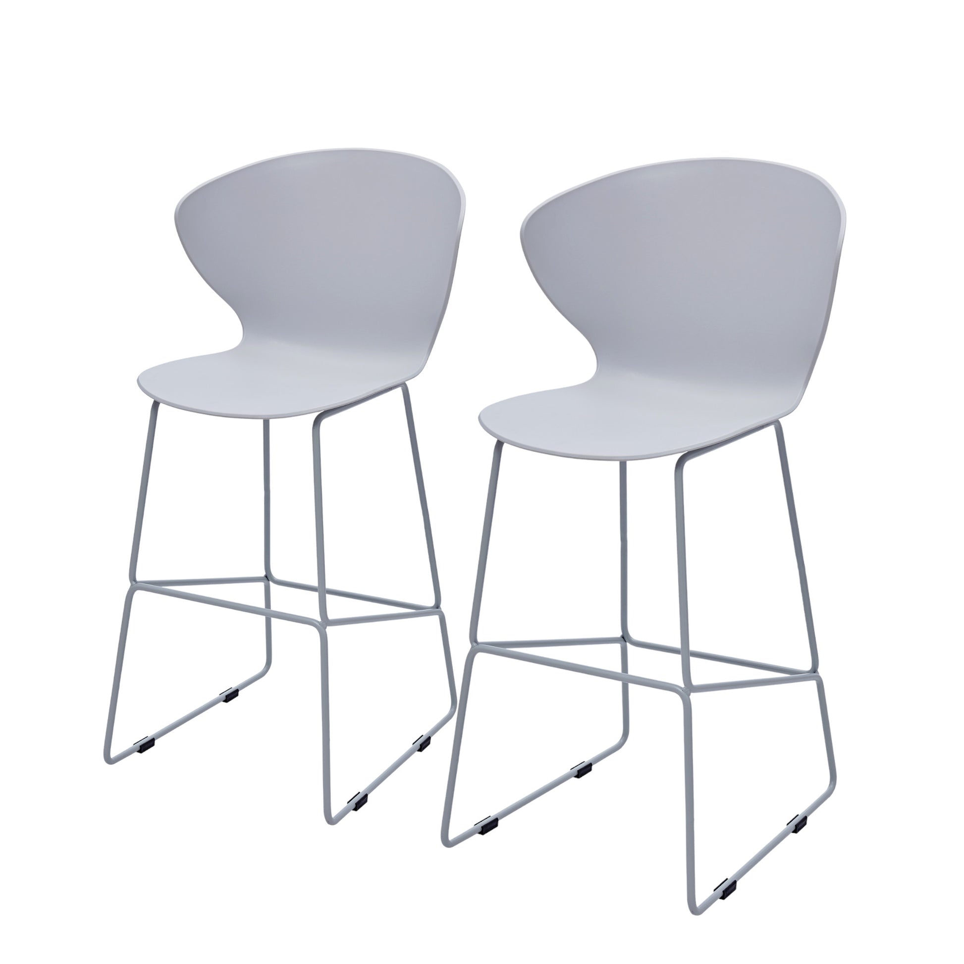 Set of Two 26" Gray Heavy Duty Plastic and Metal Low Back Counter Height Bar Chairs-2