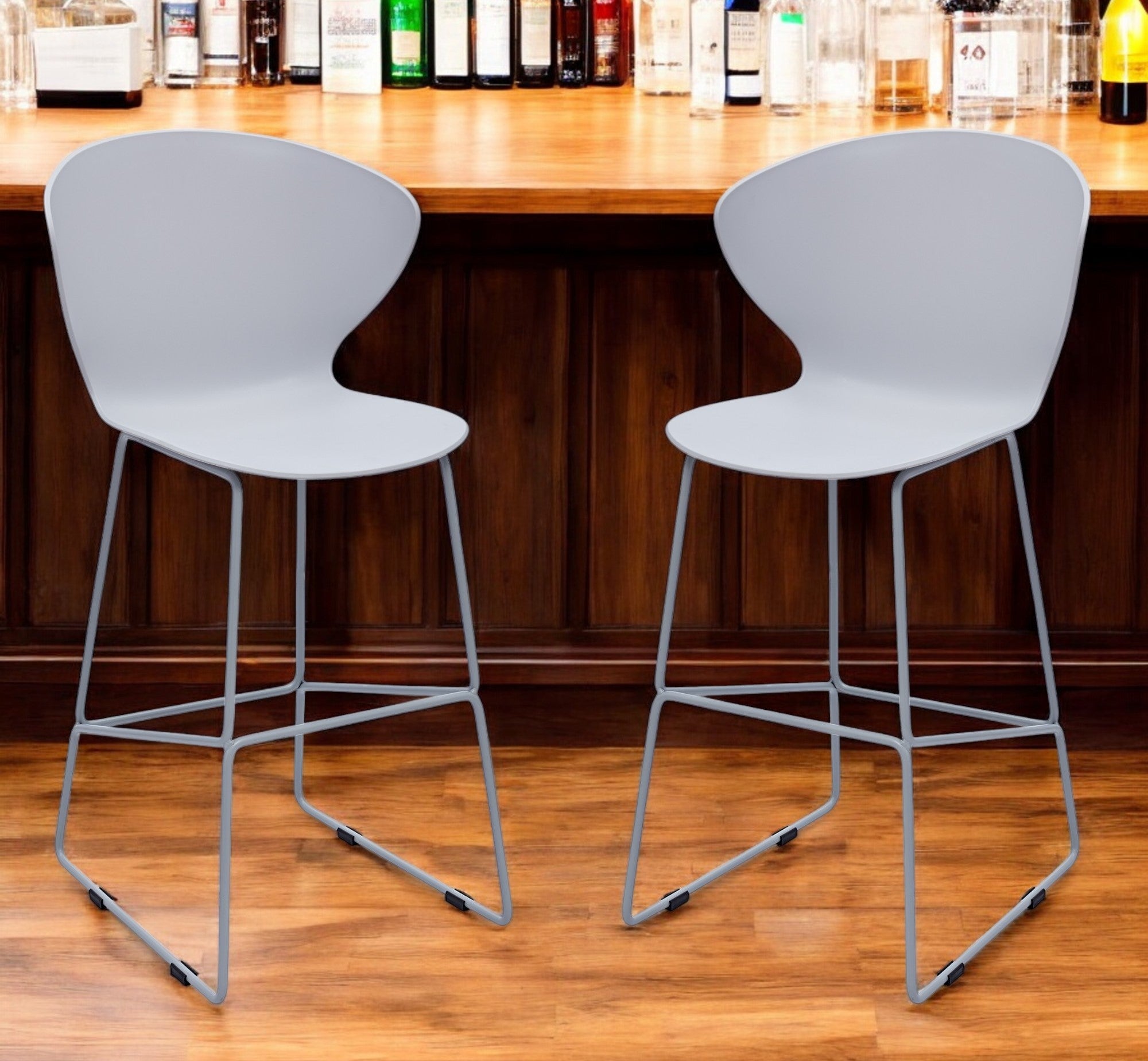 Set of Two 26" Gray Heavy Duty Plastic and Metal Low Back Counter Height Bar Chairs-0