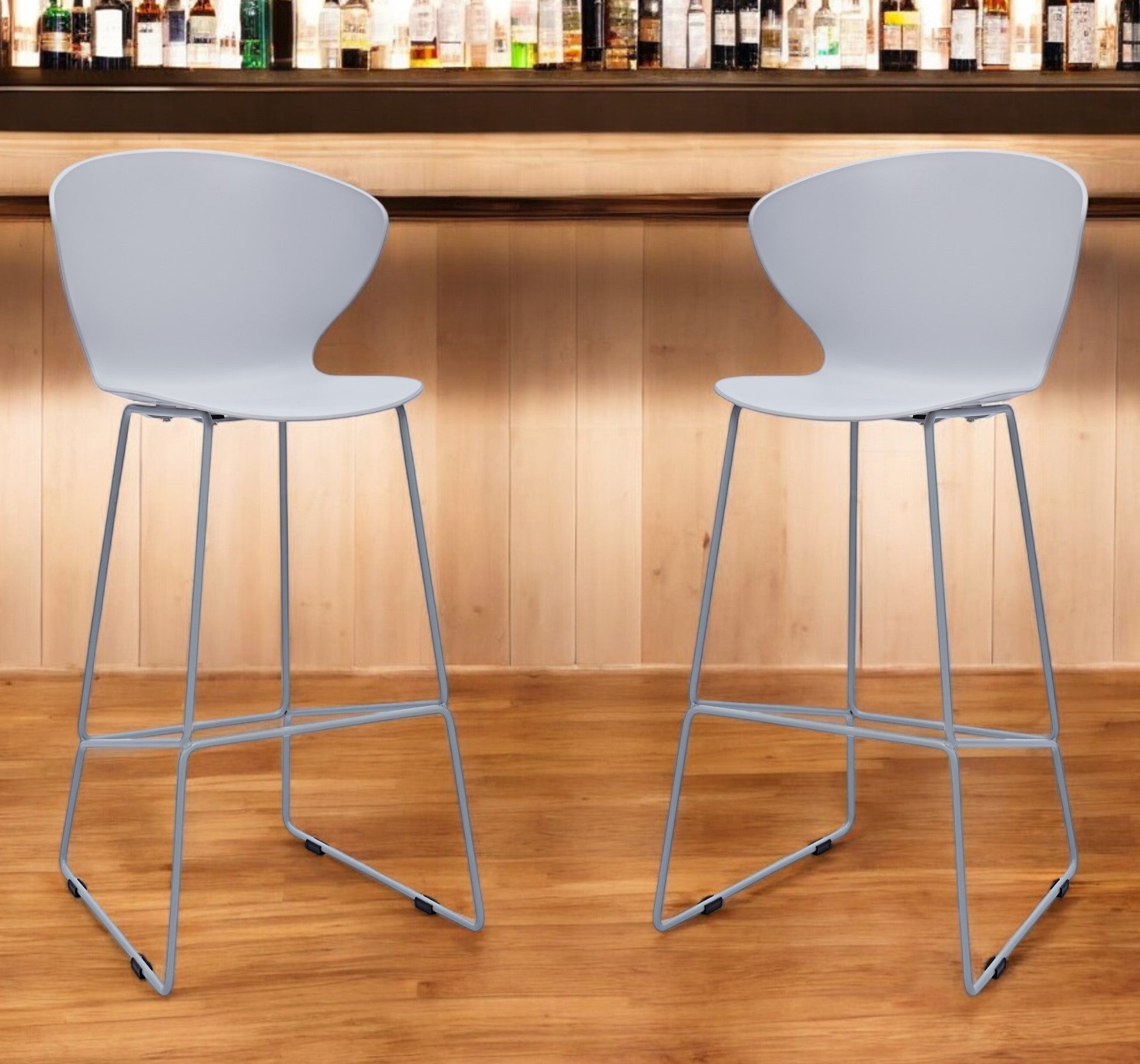 Set of Two 30" Gray Heavy Duty Plastic and Metal Low Back Bar Height Bar Chairs-0