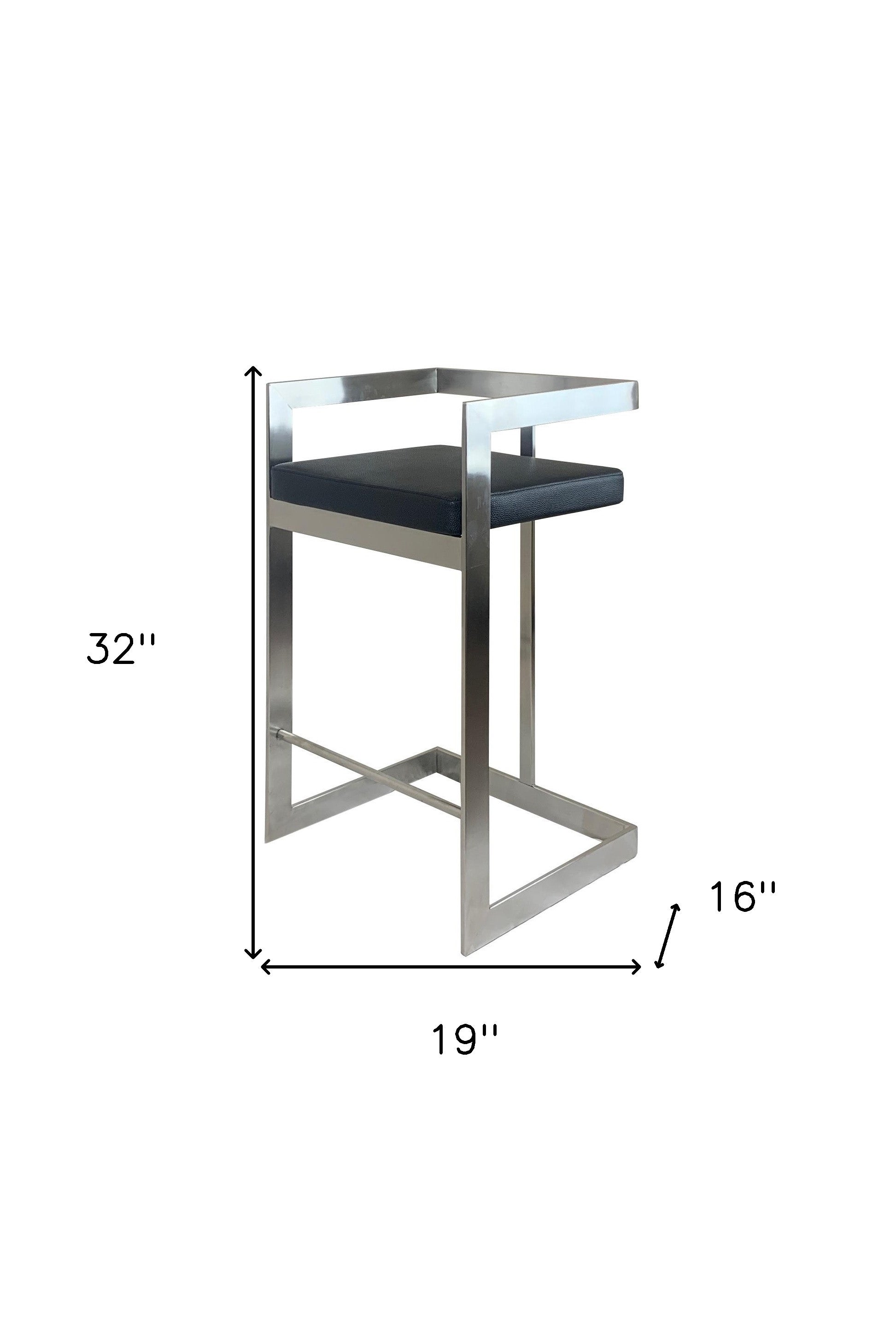 26" Black and Silver Faux Leather and Metal Low Back Counter Height Bar Chair-7