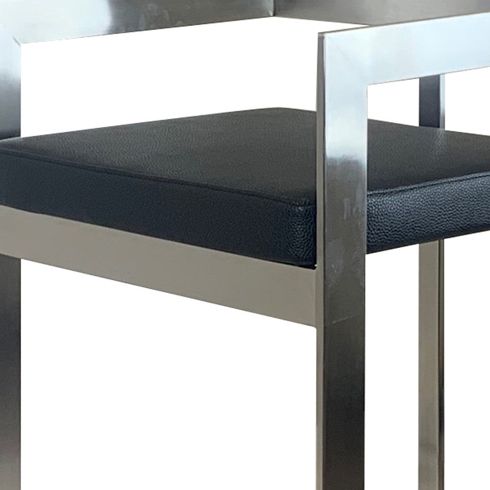 26" Black and Silver Faux Leather and Metal Low Back Counter Height Bar Chair-6