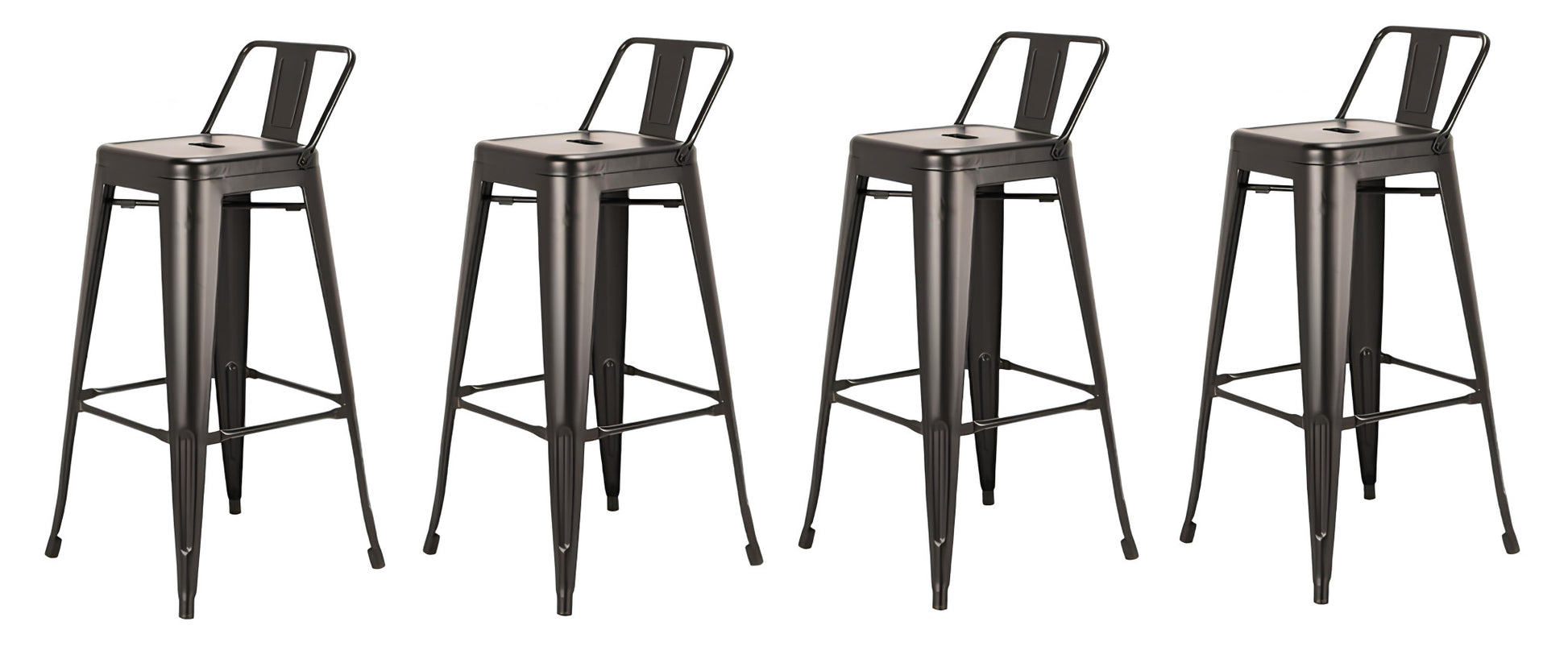 Set of Four 30" Black Steel and Metal Low Back Bar Height Bar Chairs-2
