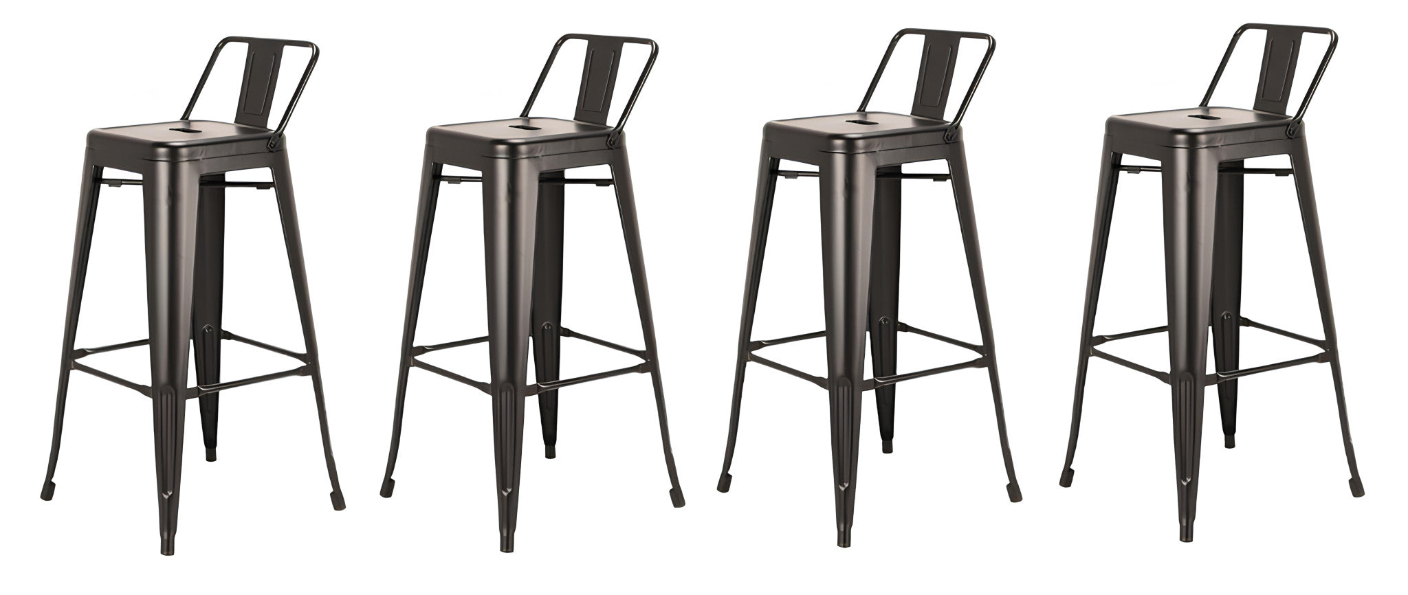 Set of Four 30" Black Steel and Metal Low Back Bar Height Bar Chairs-2