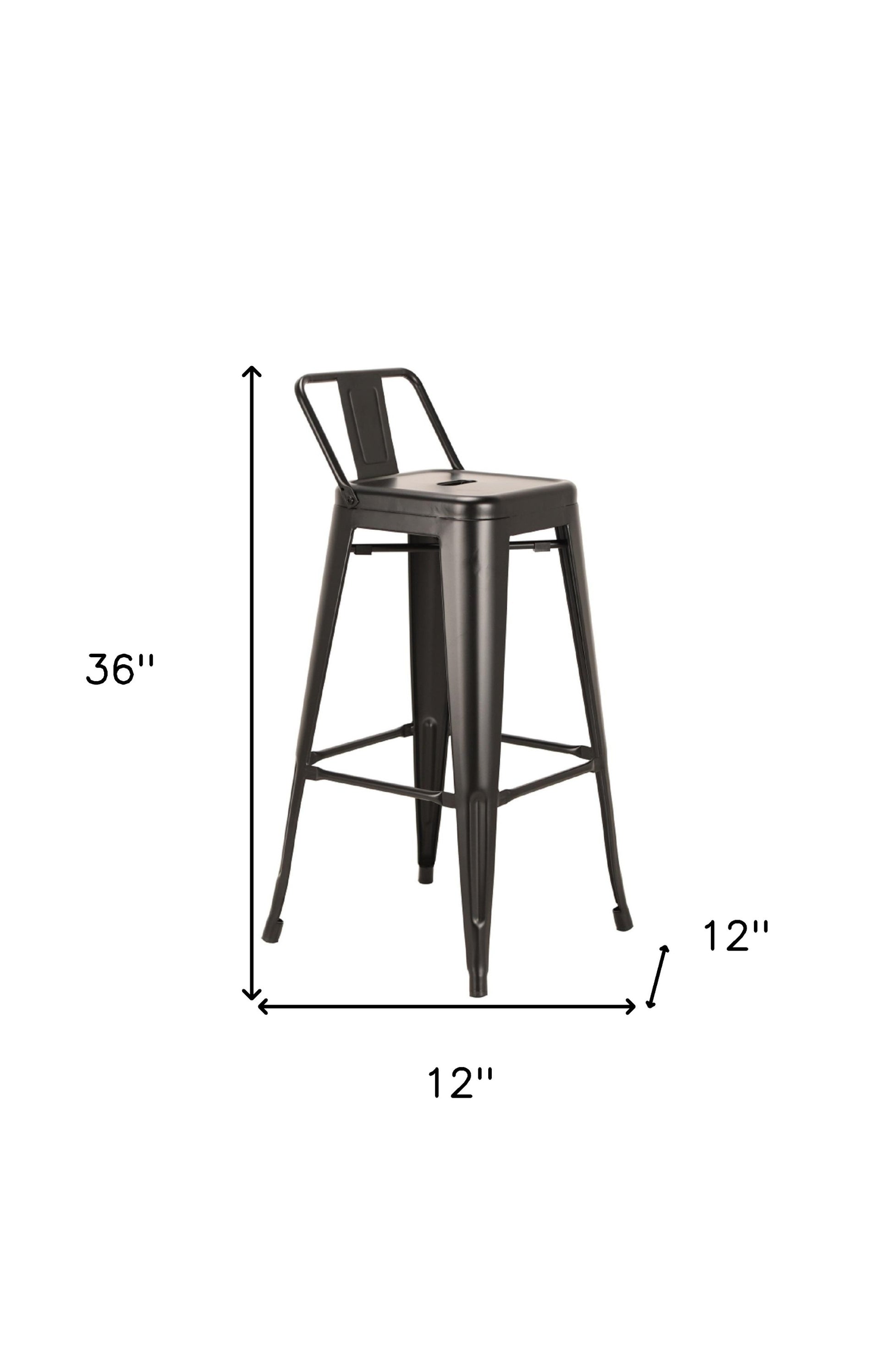 Set of Four 30" Black Steel and Metal Low Back Bar Height Bar Chairs-6