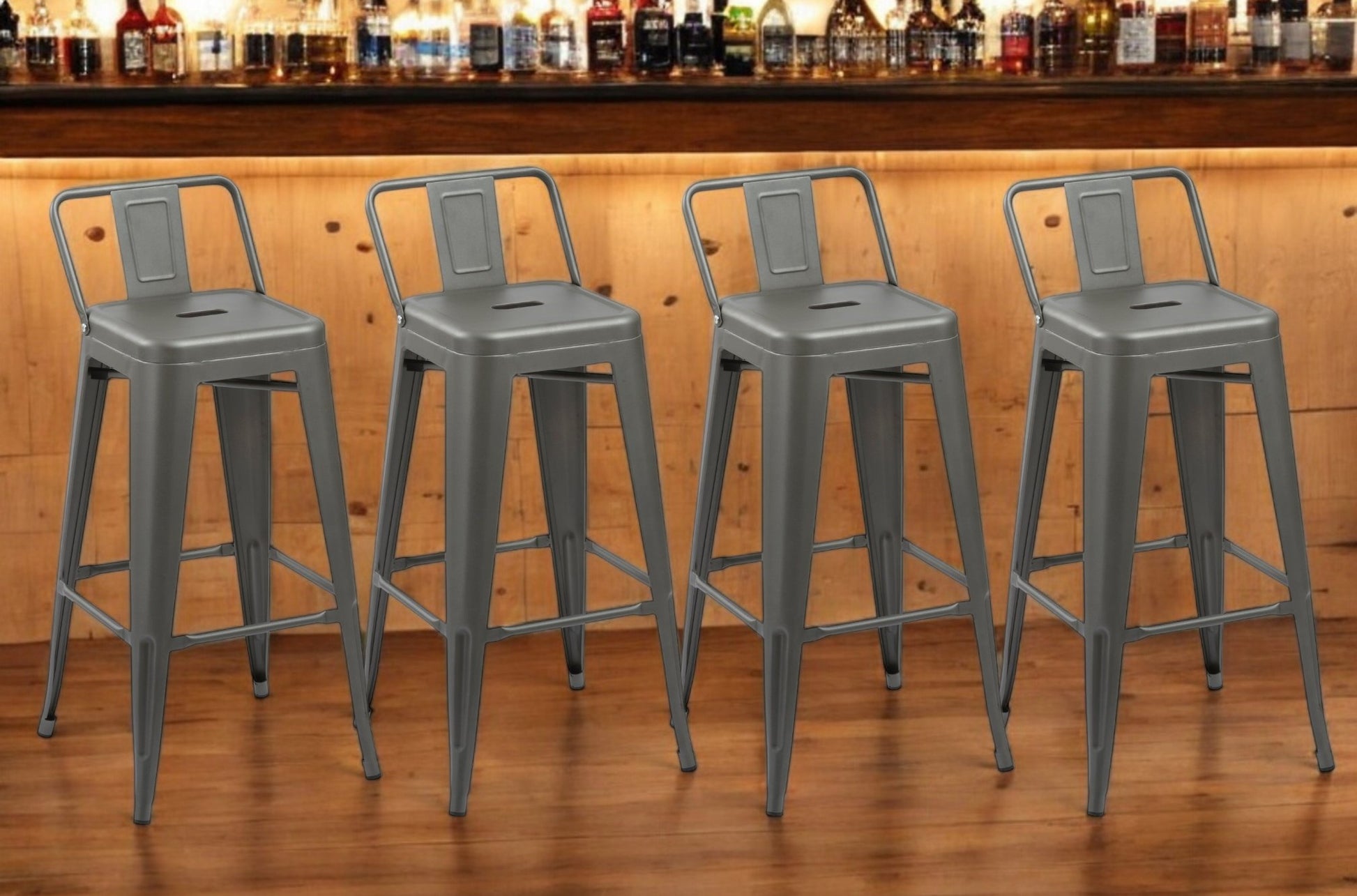 Set of Four 26" Dark Gray Steel and Metal Low Back Counter Height Bar Chairs-0