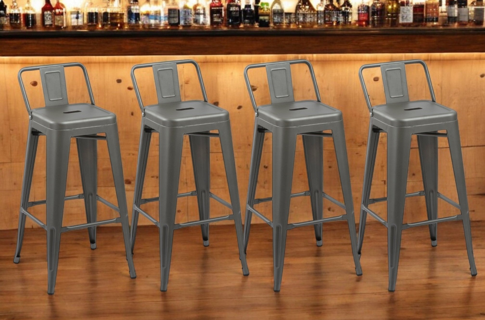 Set of Four 26" Dark Gray Steel and Metal Low Back Counter Height Bar Chairs-0