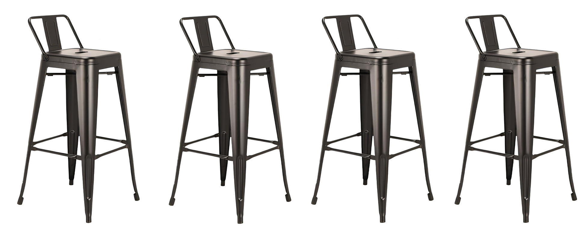 Set of Four 26" Black Steel and Metal Low Back Counter Height Bar Chairs-1