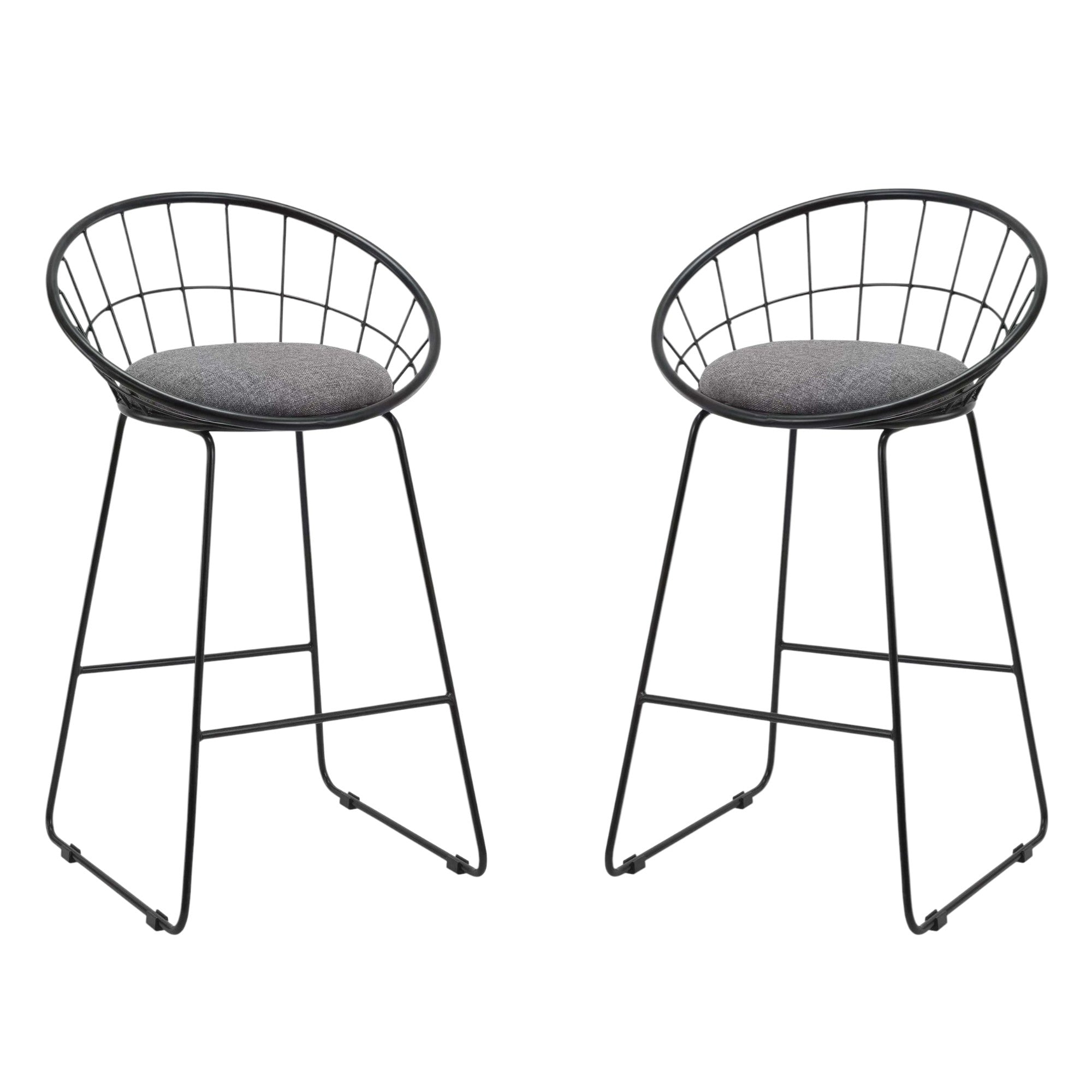 Set of Two 26" Gray and Black Fabric and Metal Low Back Counter Height Bar Chairs-1