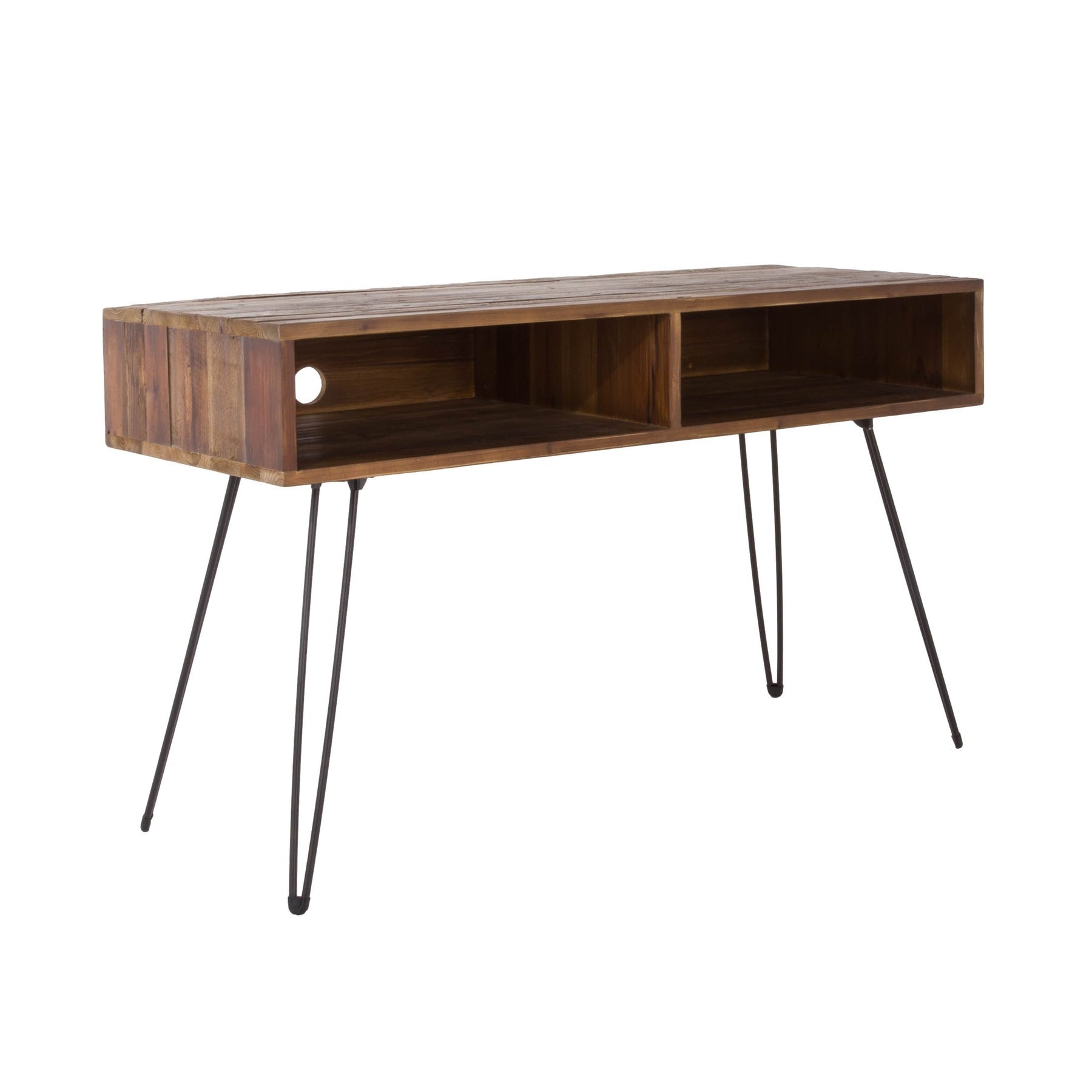 48" Black And Brown Metal And Reclaimed Wood Open Shelving TV Stand-1
