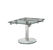 40" Clear and Silver Glass and Metal Self-Storing Leaf Motion Extendable Dining Table-0