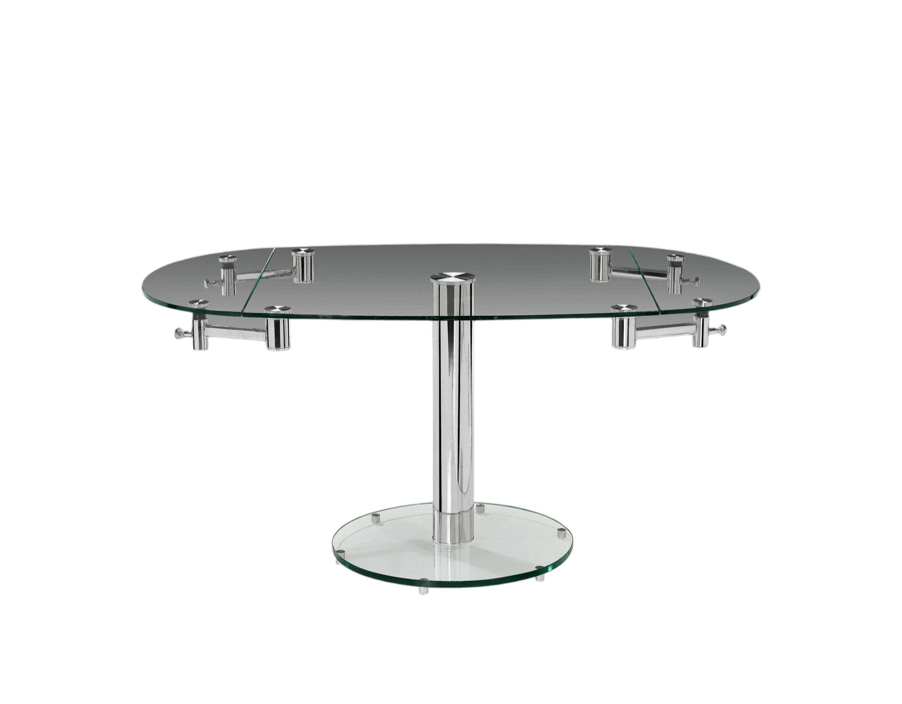 40" Clear and Silver Glass and Metal Self-Storing Leaf Motion Extendable Dining Table-2