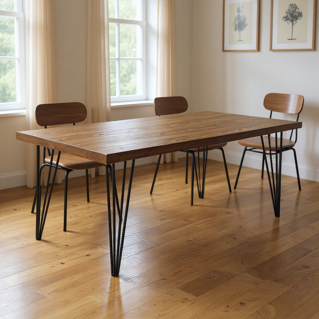 63" Brown and Black Wood And Metal Dining Table-0