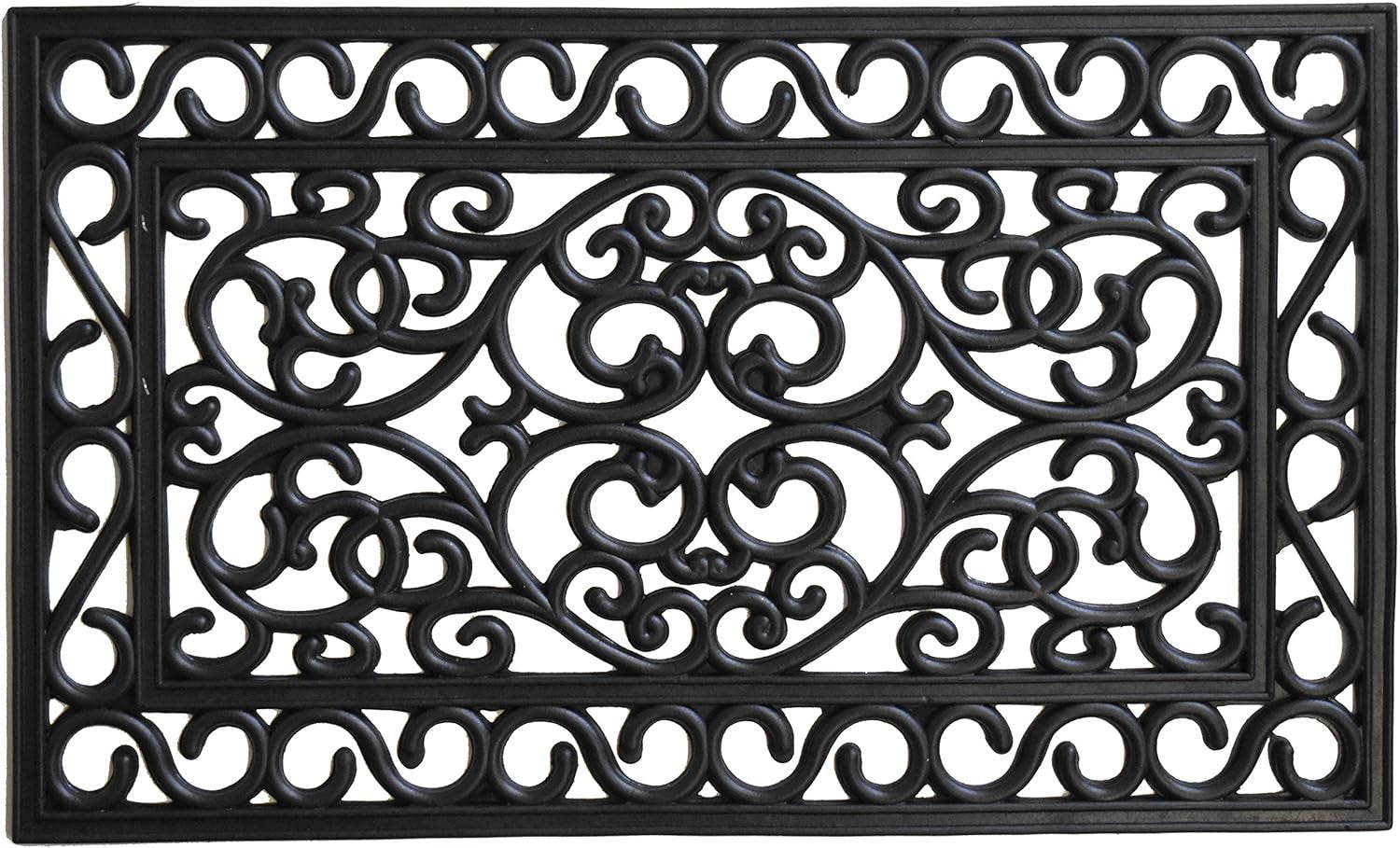 18" X 30" Black Rubber Scrollwork Outdoor Door Mat-1