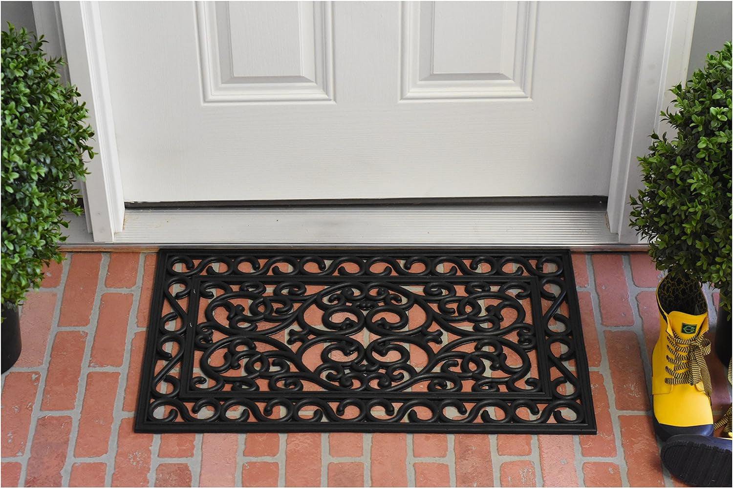 18" X 30" Black Rubber Scrollwork Outdoor Door Mat-5