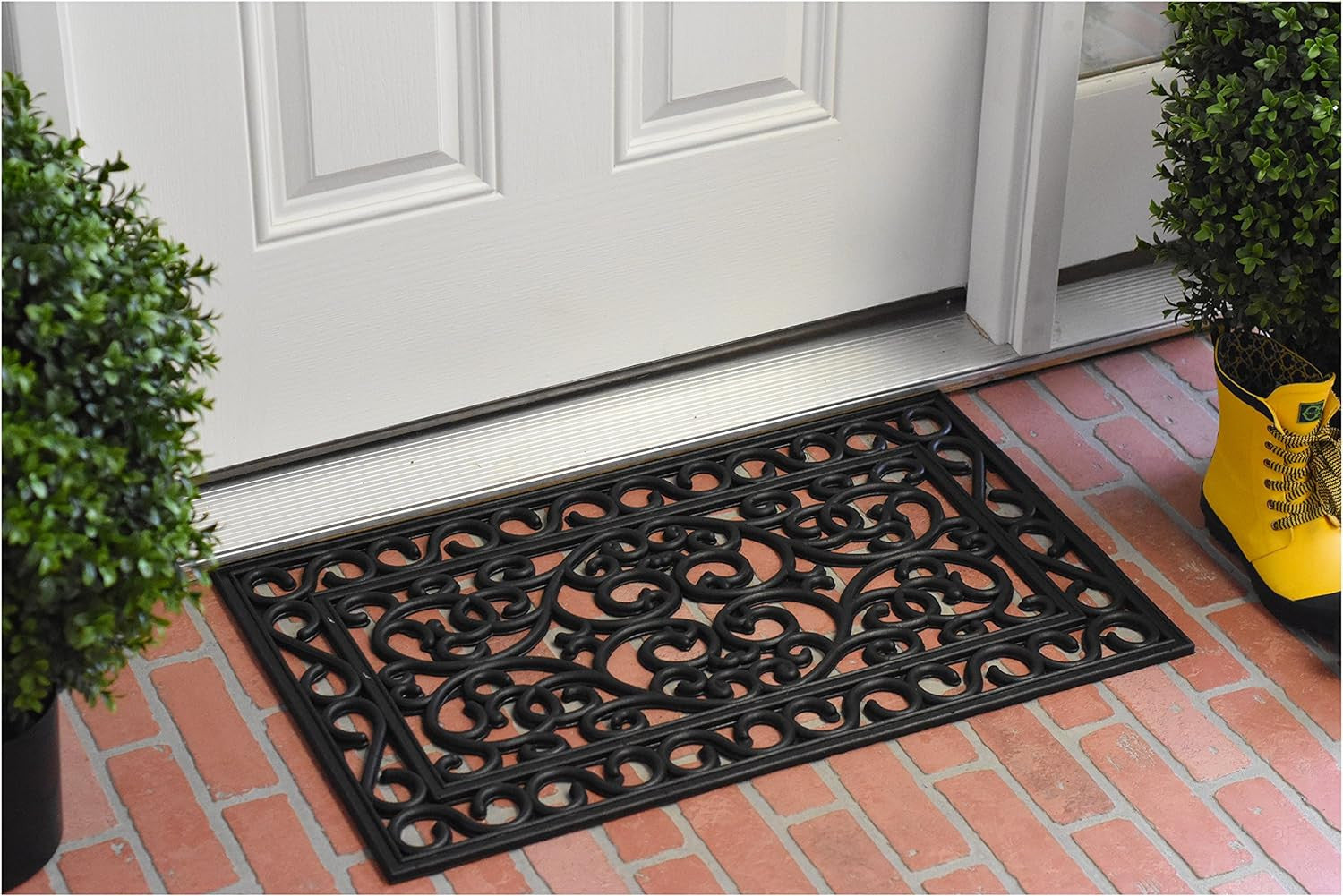 18" X 30" Black Rubber Scrollwork Outdoor Door Mat-6