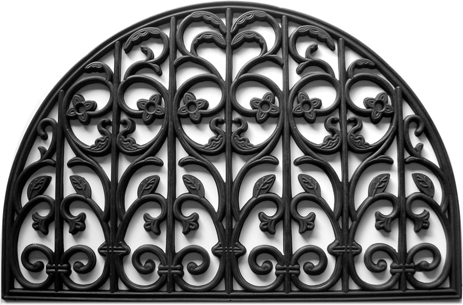 24" X 36" Black Rubber Scrollwork Outdoor Semi Circle Door Mat-1