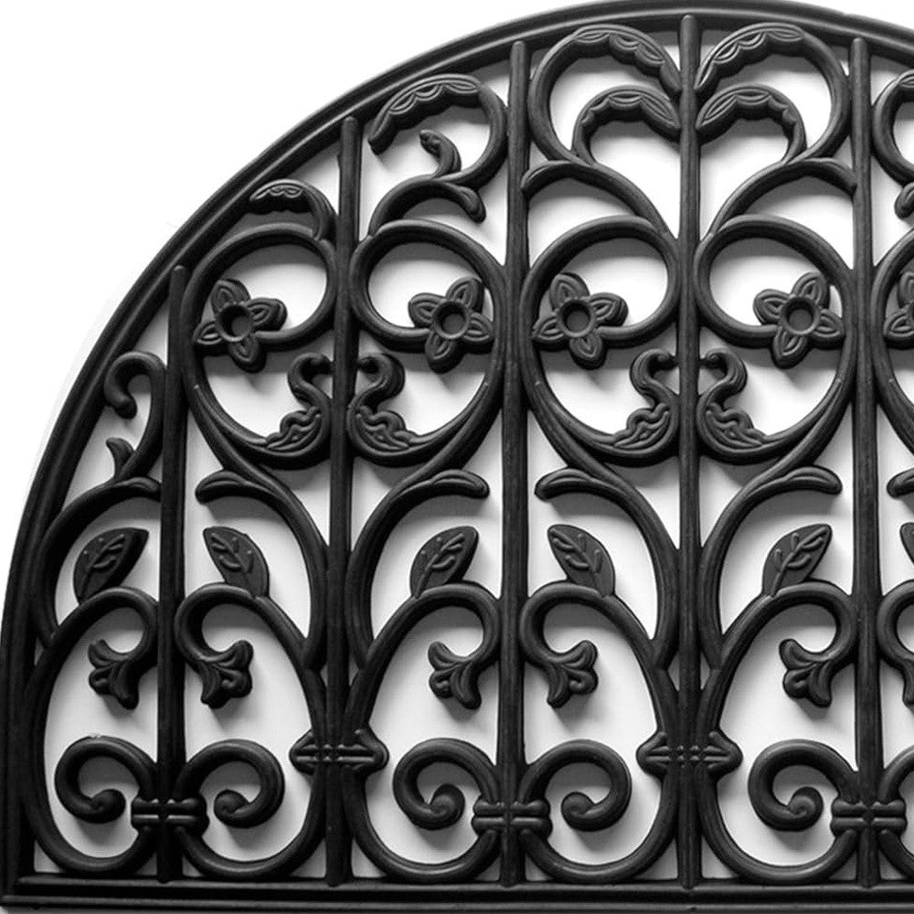 24" X 36" Black Rubber Scrollwork Outdoor Semi Circle Door Mat-3