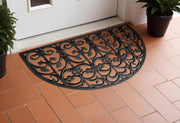 24" X 36" Black Rubber Scrollwork Outdoor Semi Circle Door Mat-0