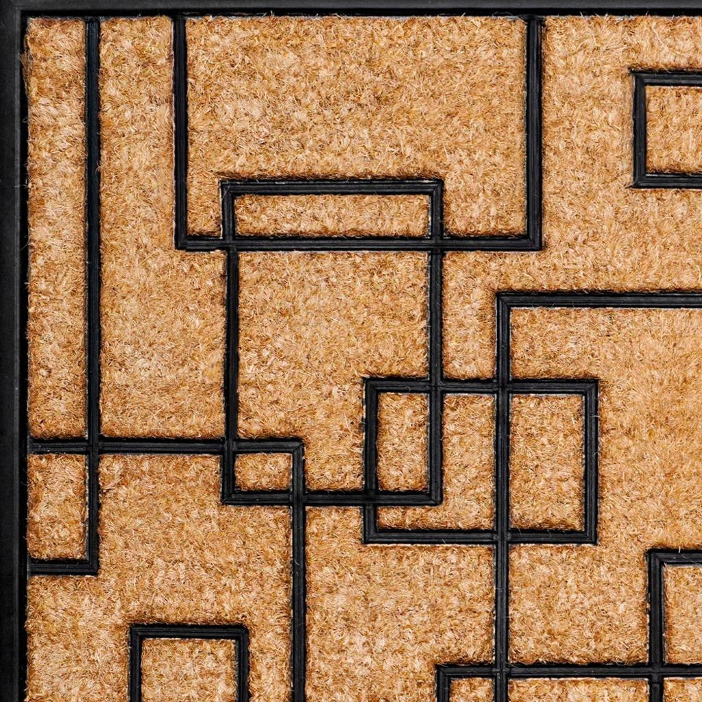 24" X 36" Natural and Black Coir Geometric Outdoor Door Mat-5