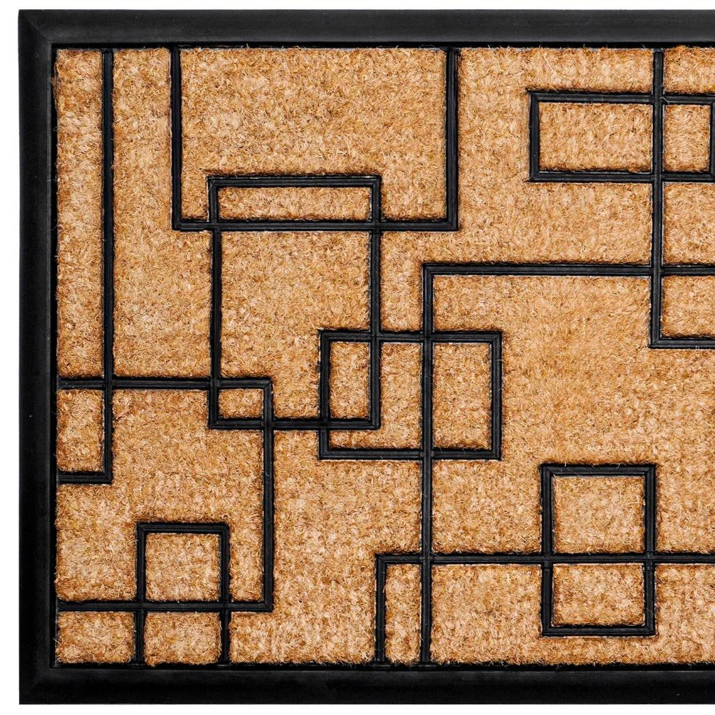 24" X 36" Natural and Black Coir Geometric Outdoor Door Mat-4