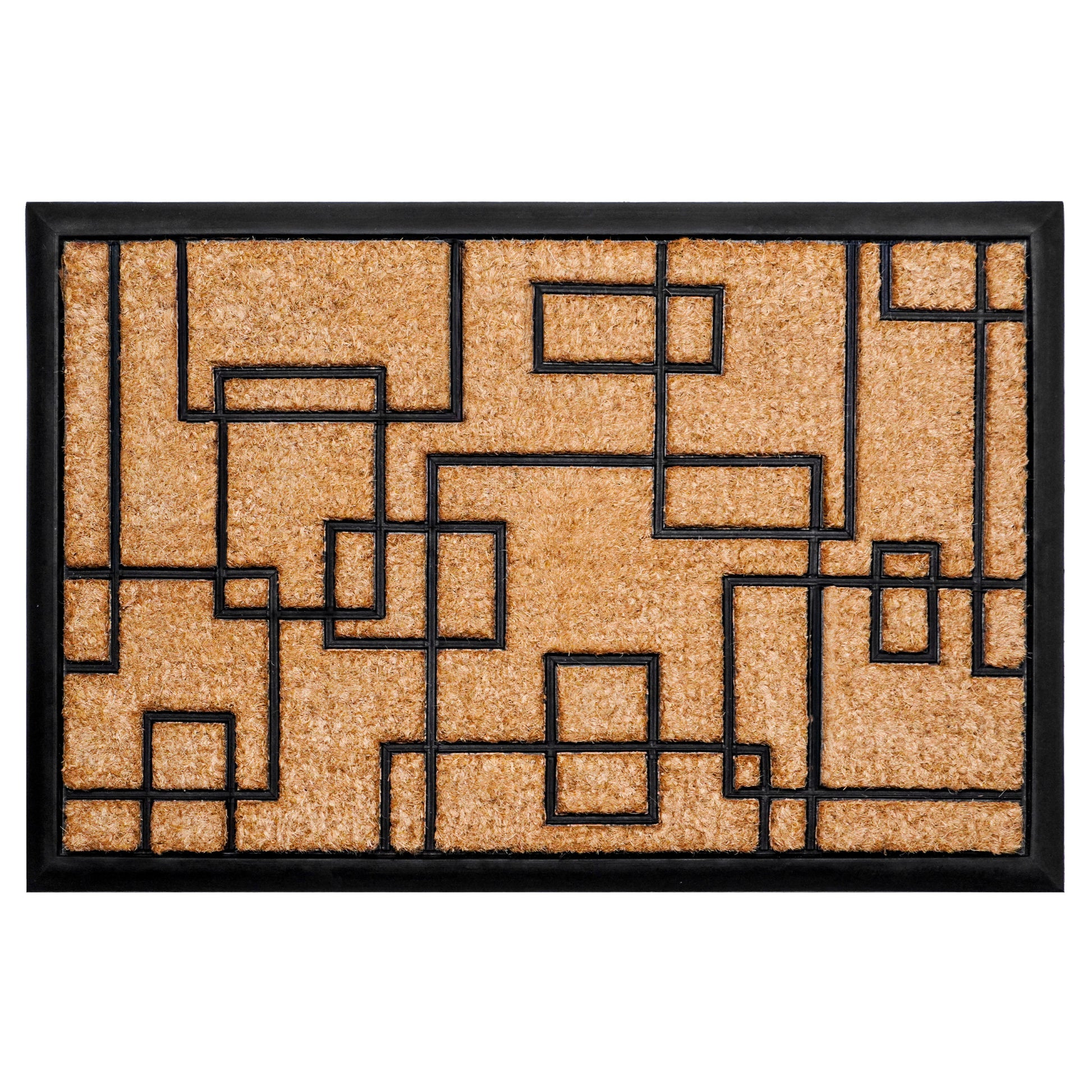 24" X 36" Natural and Black Coir Geometric Outdoor Door Mat-0