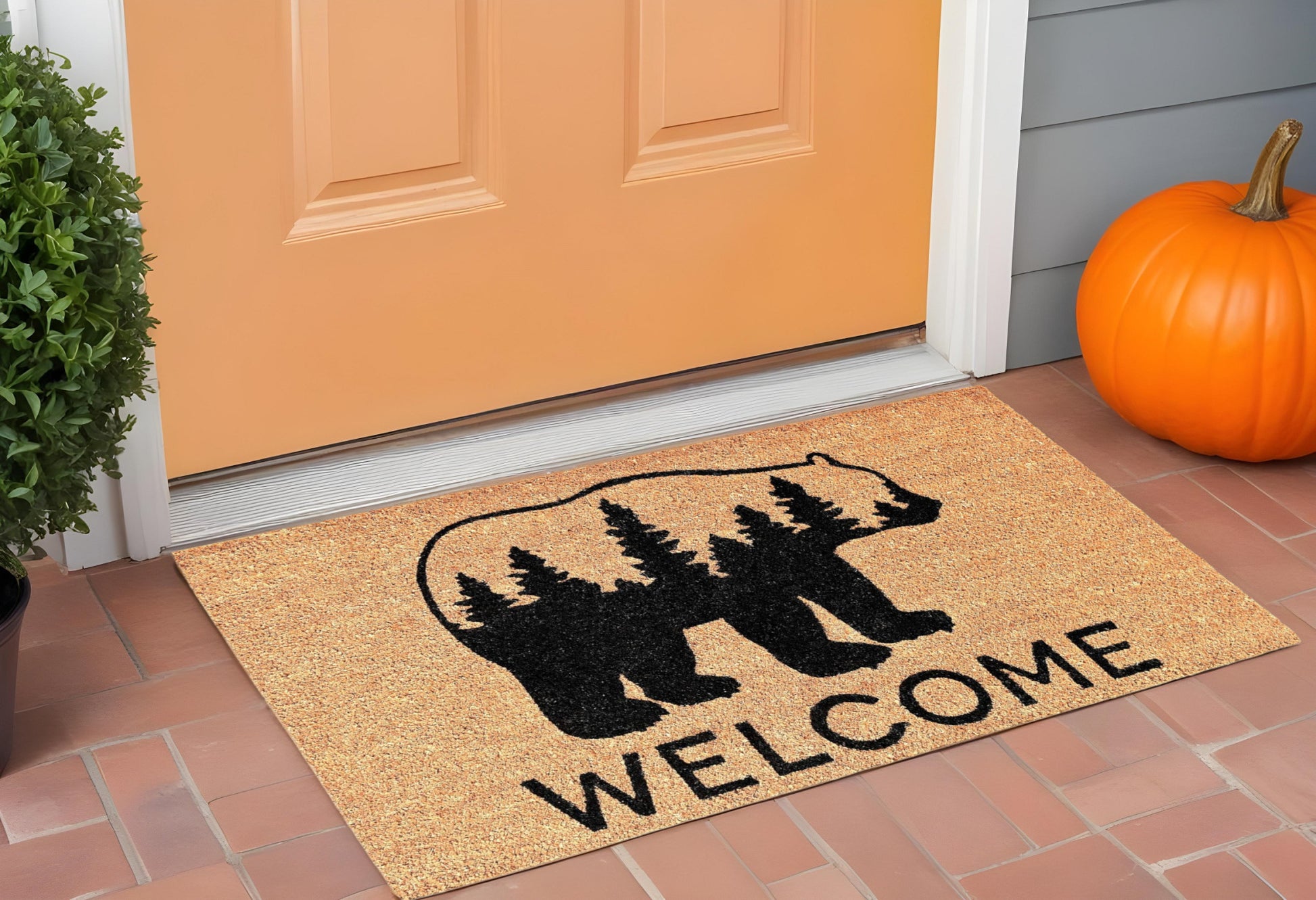 24" X 36" Natural and Black Coir Bear Welcome Outdoor Door Mat-0