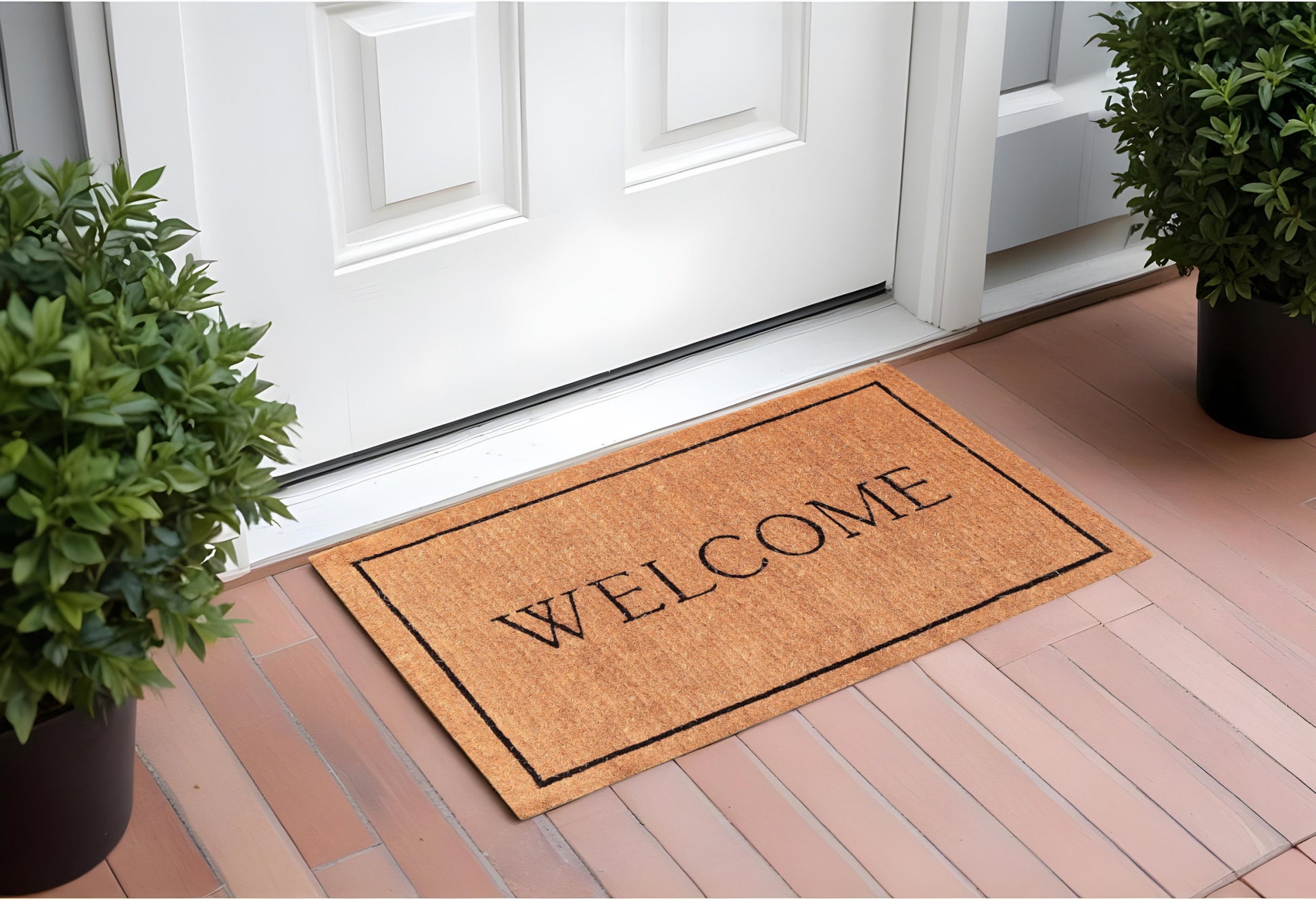 30" X 48" Natural and Black Coir Welcome Outdoor Door Mat-0