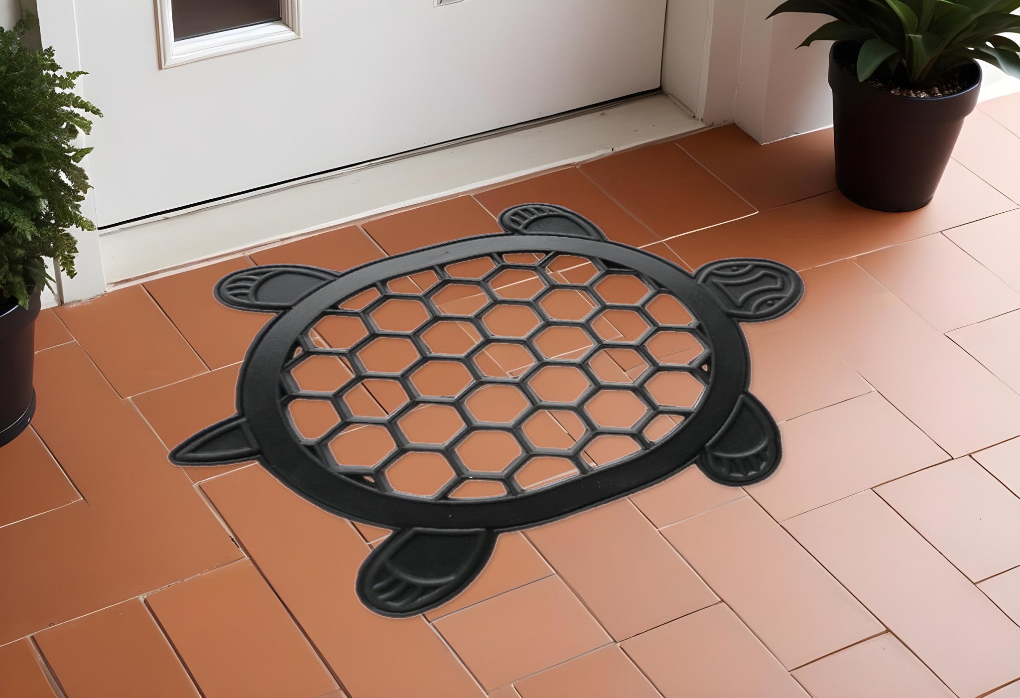 13" X 17" Black Rubber Geometric Outdoor Door Mat-1