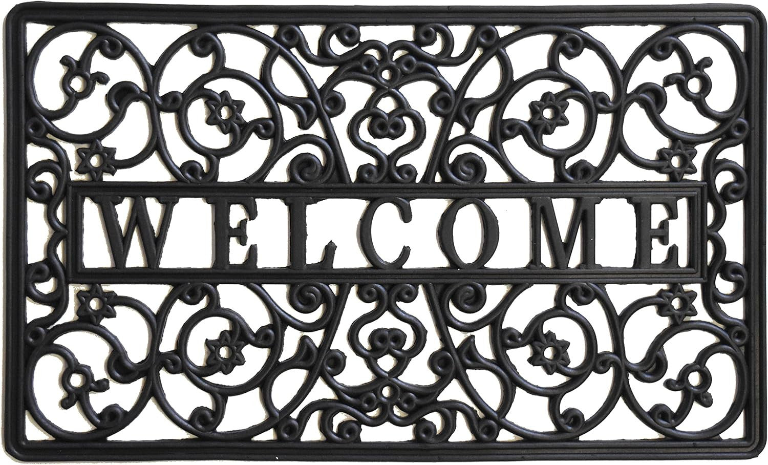 18" X 30" Black Rubber Scrollwork Welcome Outdoor Door Mat-1