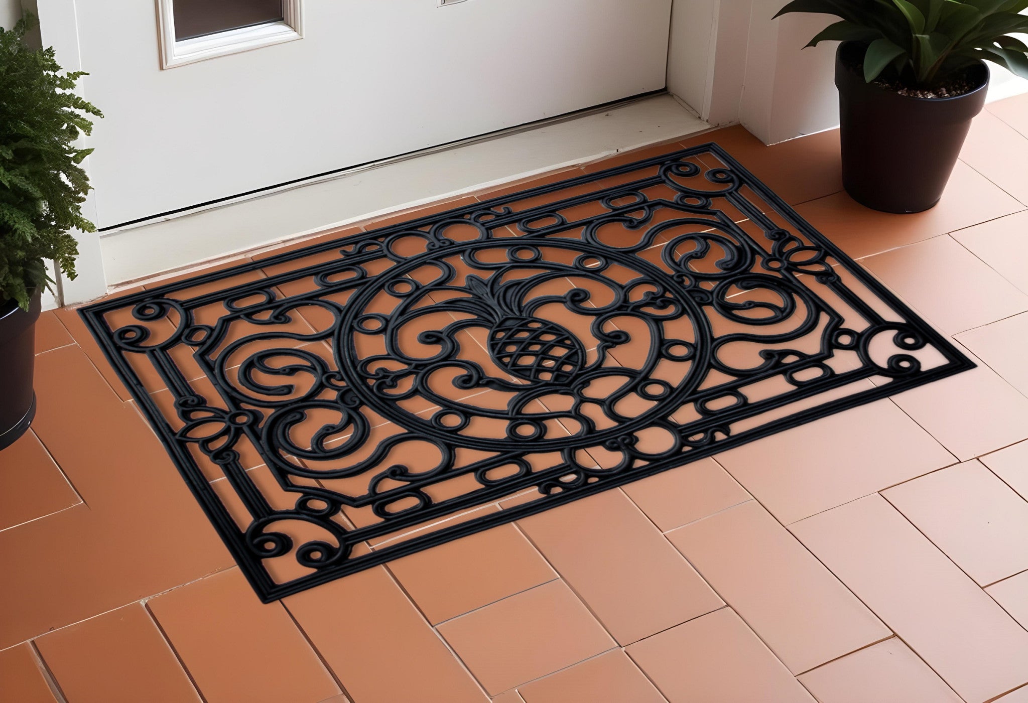 18" X 30" Black Rubber Pineapple Outdoor Door Mat-0