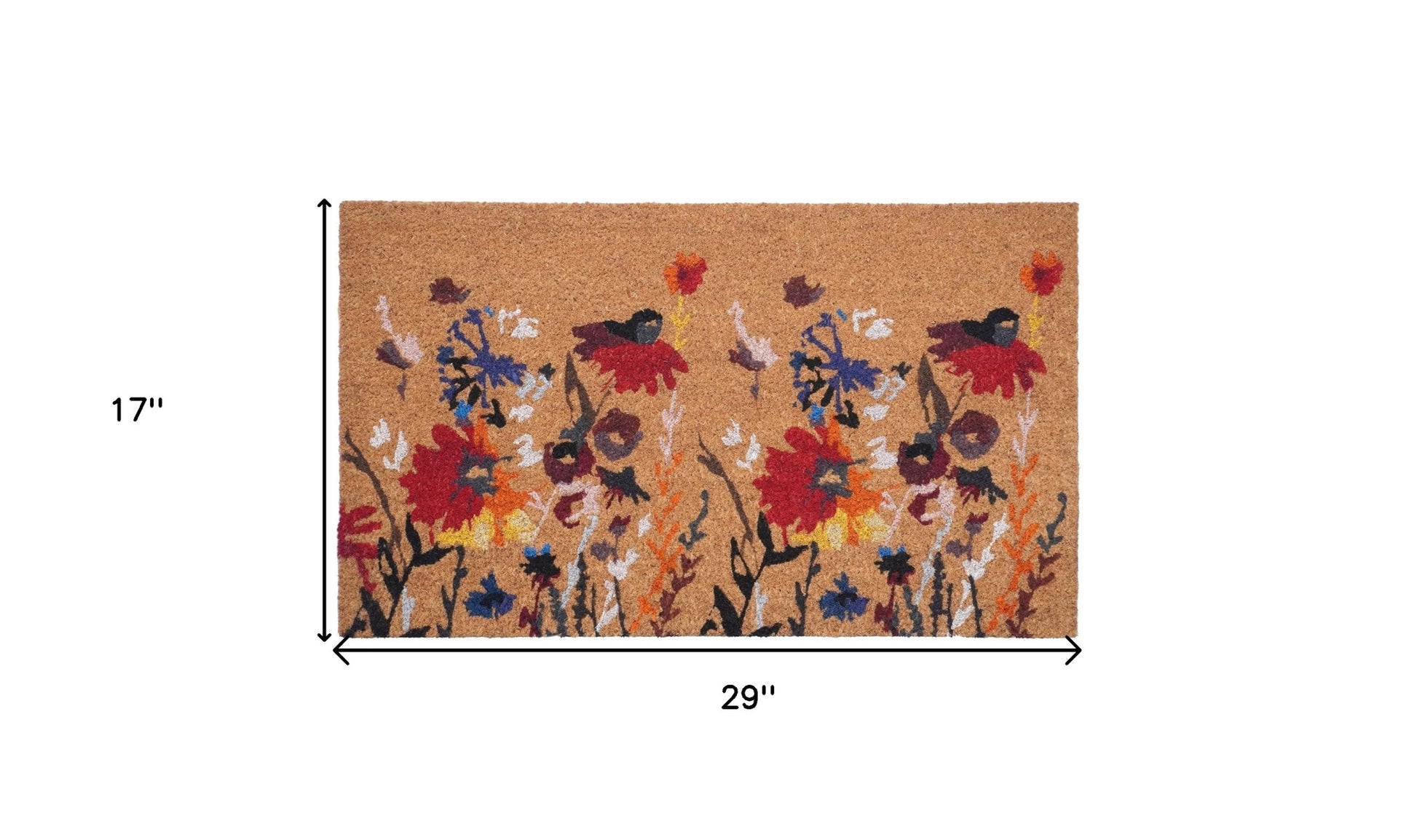 17" X 29" Natural Red and Yellow Coir Floral Outdoor Door Mat-2